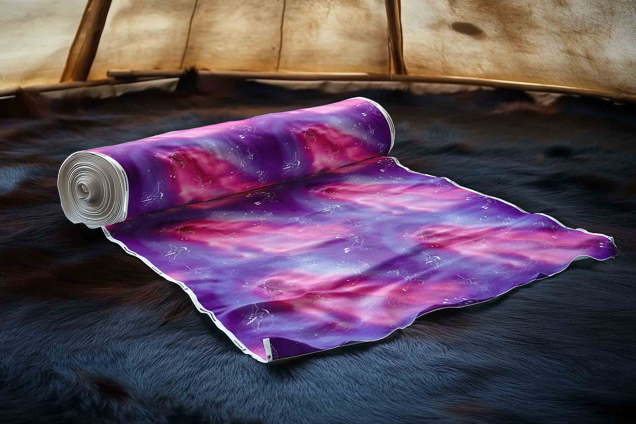 Animal Ancestors Aurora Gases Pink and Purple Satin Fabric By the Yard