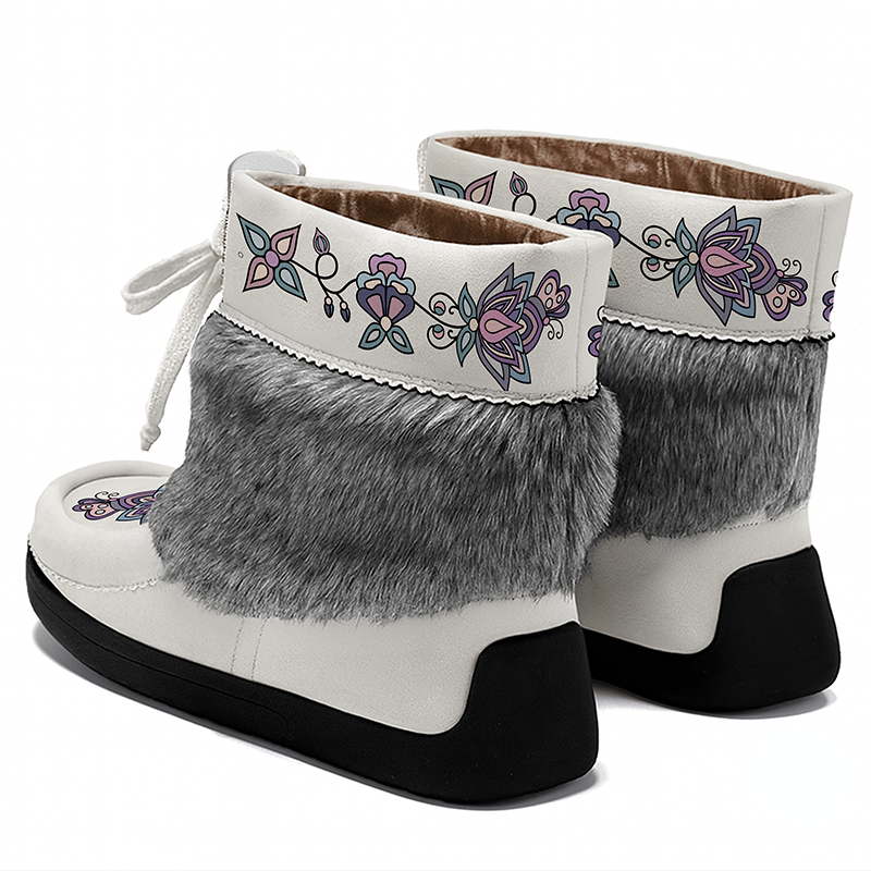 Snow Petal Spirit Leather MocLux Ankle with Fur