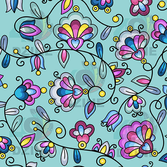 Autumn Bundle Blessing Turquoise Satin Fabric