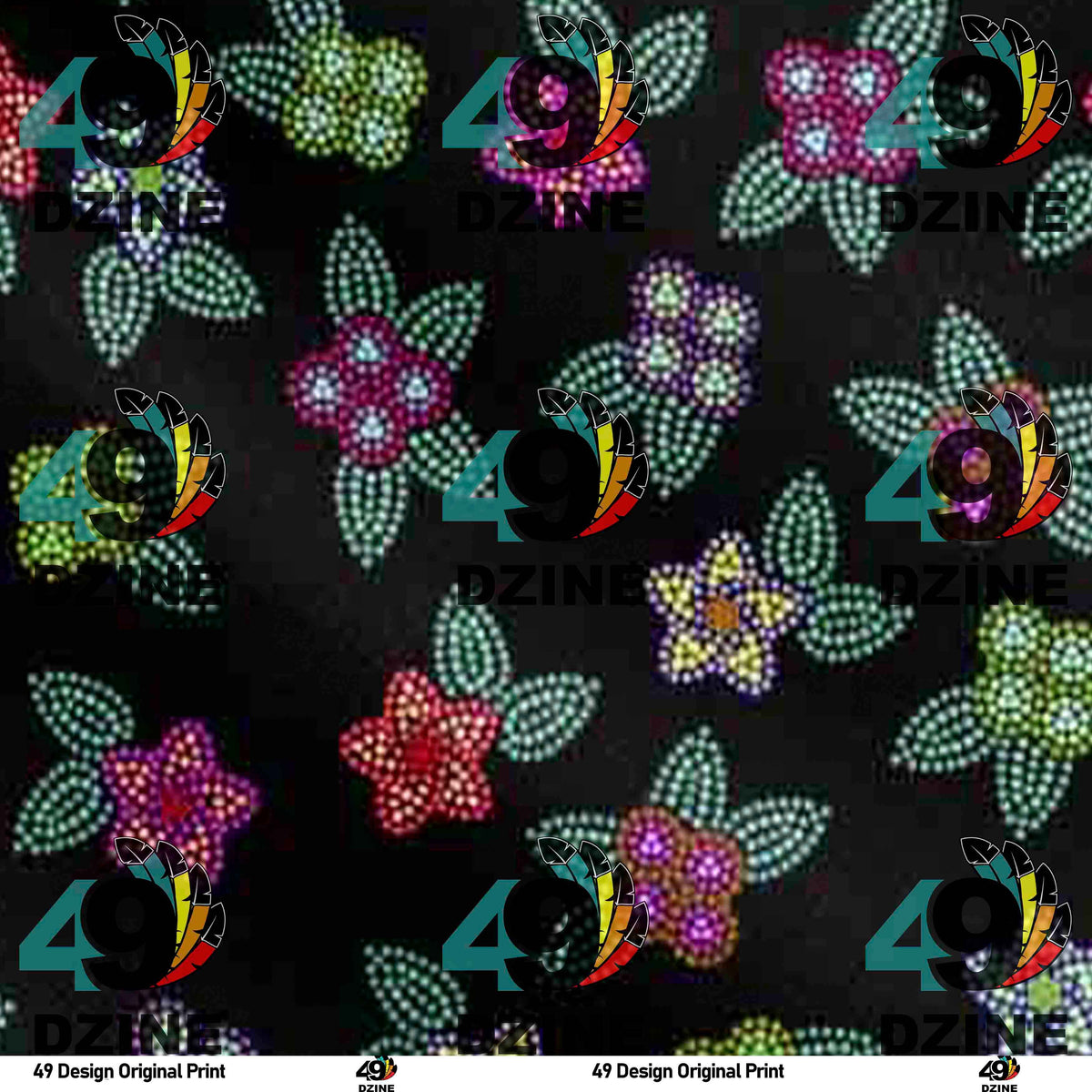 Berry Flowers Black Cotton Poplin