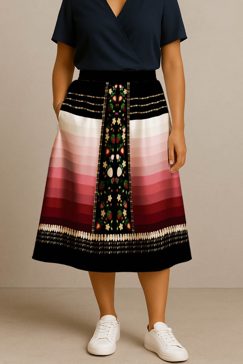 Berry Rites Black 2 Elastic Waist Pocket Midi Skirt