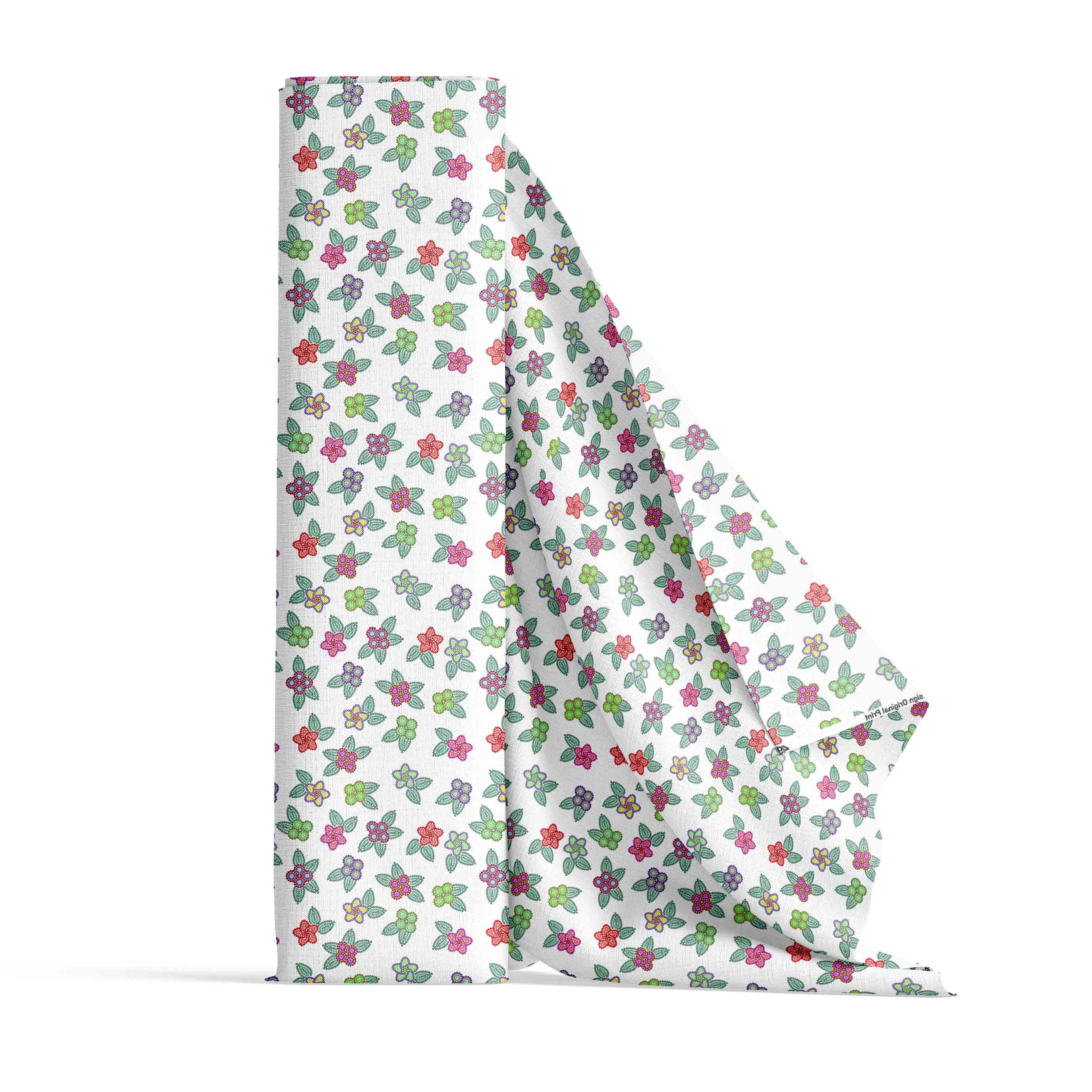 Berry Flowers White Satin Fabric