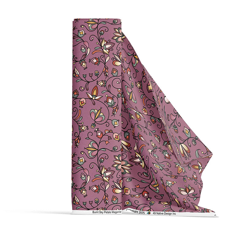 Burnt Sky Petals Magenta Satin Fabric