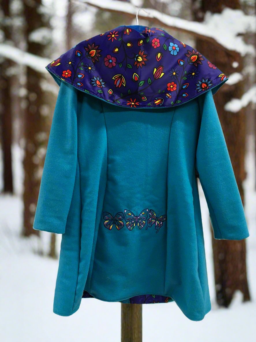 Women's Handmade Light Blue Indigenous Paisley Wool Coat By Jin