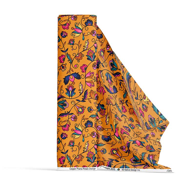 Copper Prairie Petals Orange Satin Fabric