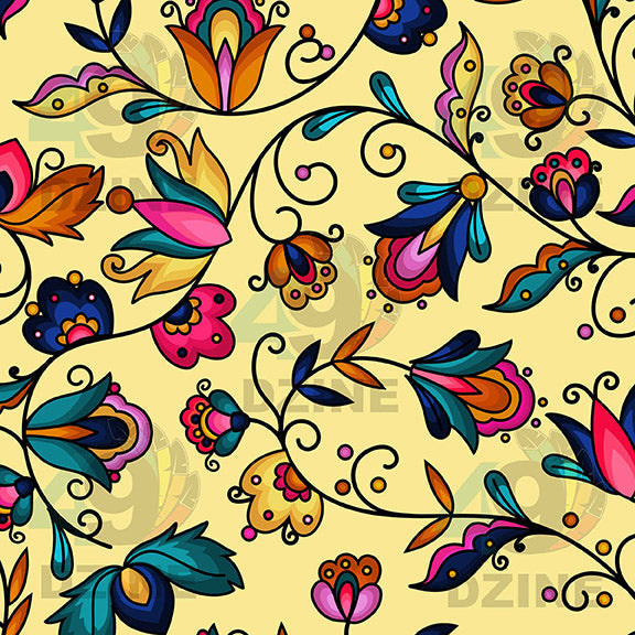 Copper Prairie Petals Yellow Satin Fabric