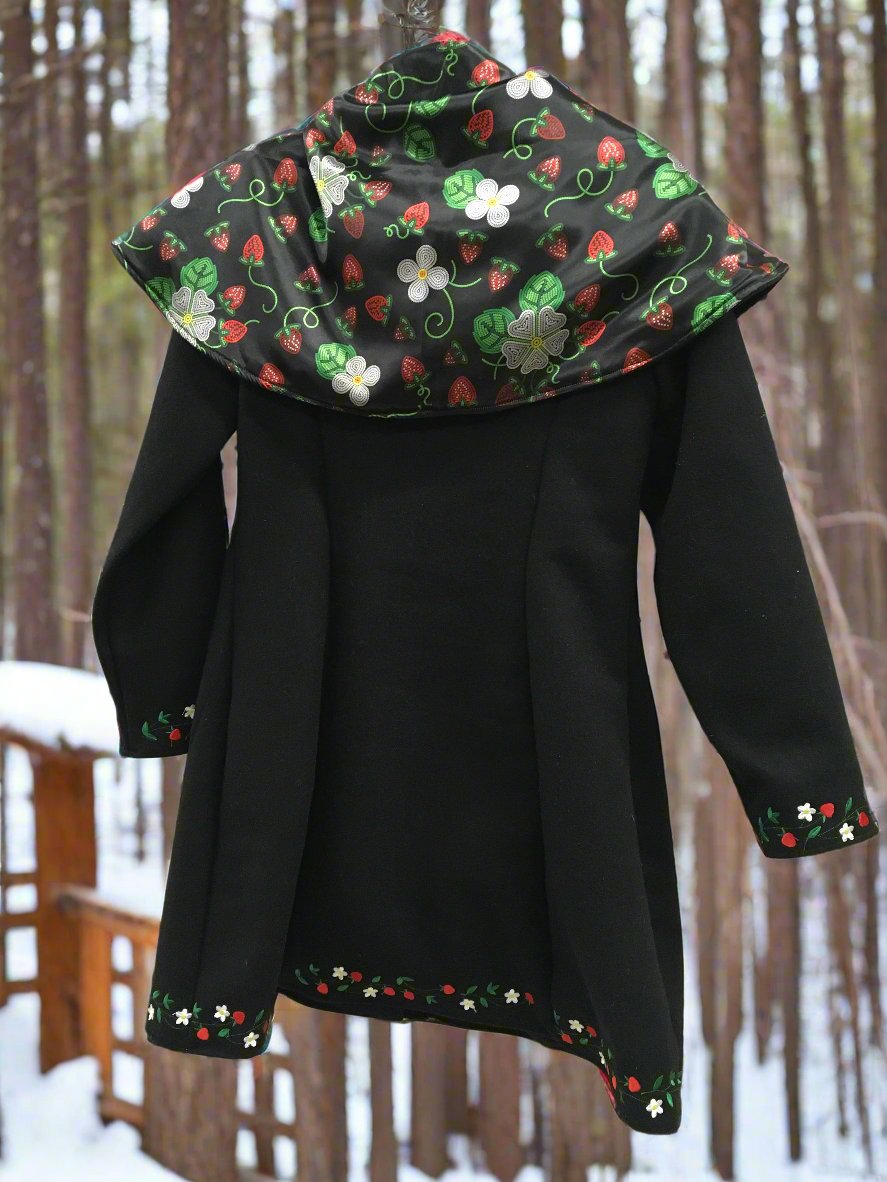 Women's Handmade Blac Strawberry Dreams Wool Coat By Jin