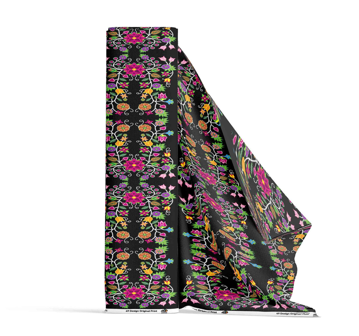 Floral Beadwork Black Cotton Poplin