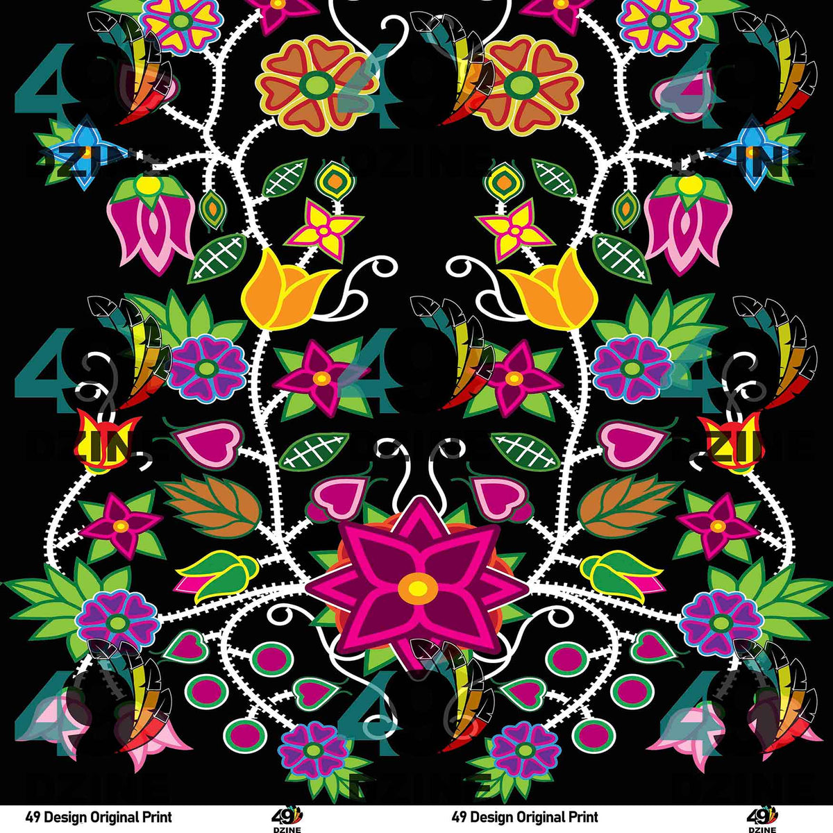 Floral Beadwork Black Cotton Poplin