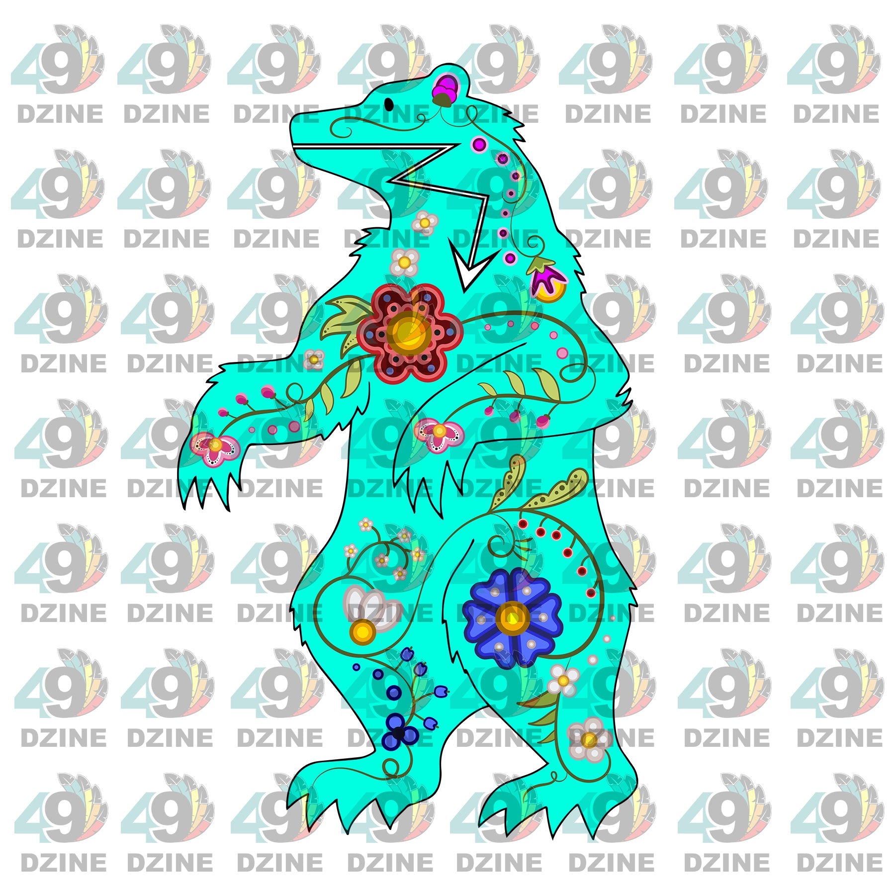 Floral Ledger Bear Standing Turquoise UV Sticker