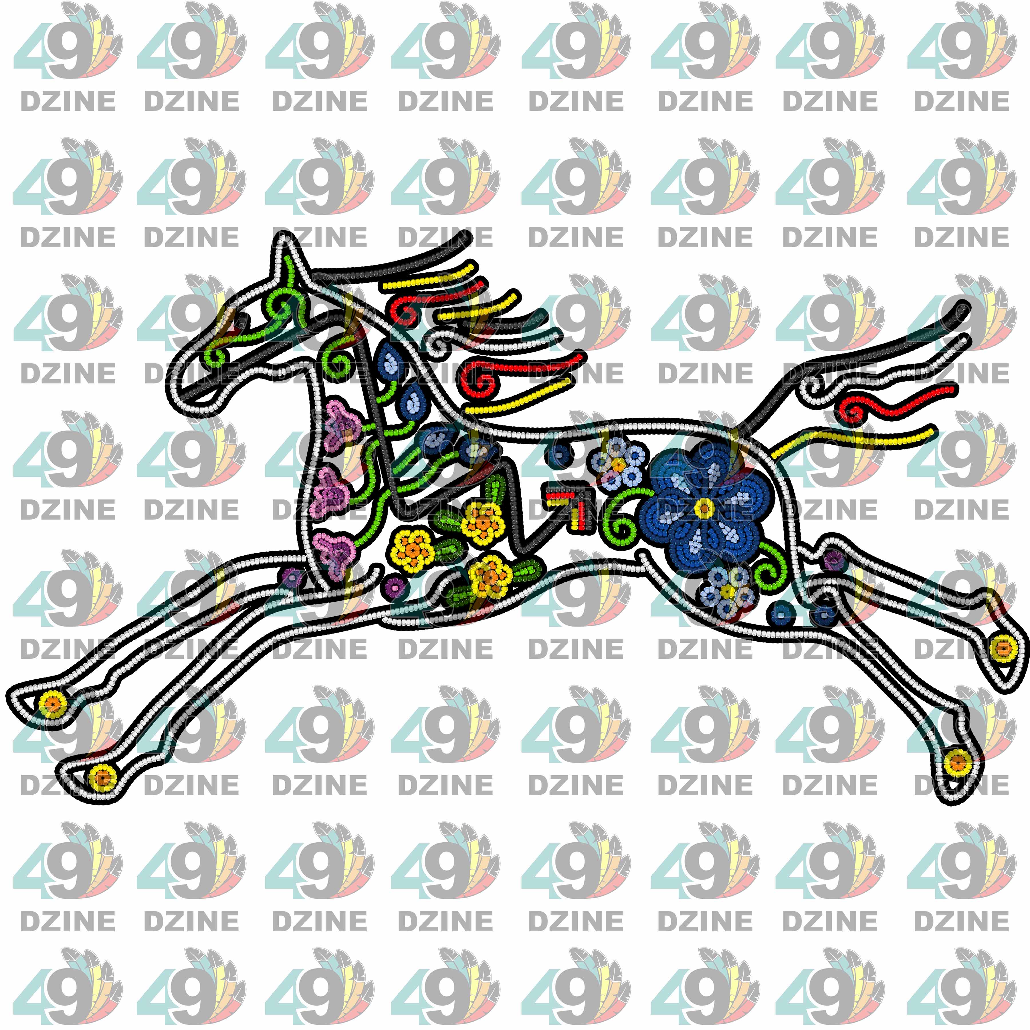 Floral Ledger Horse Black Sticker