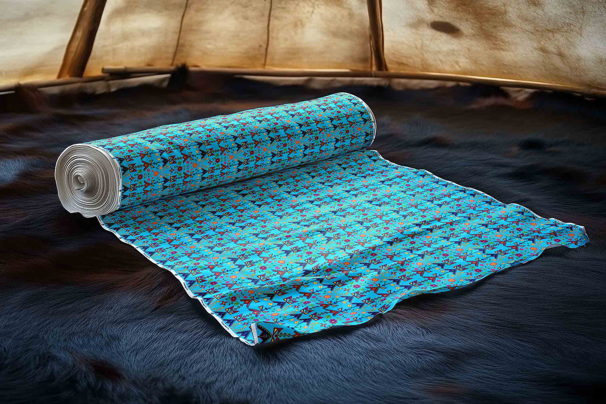 Geometric Floral Spring Sky Blue Cotton Poplin