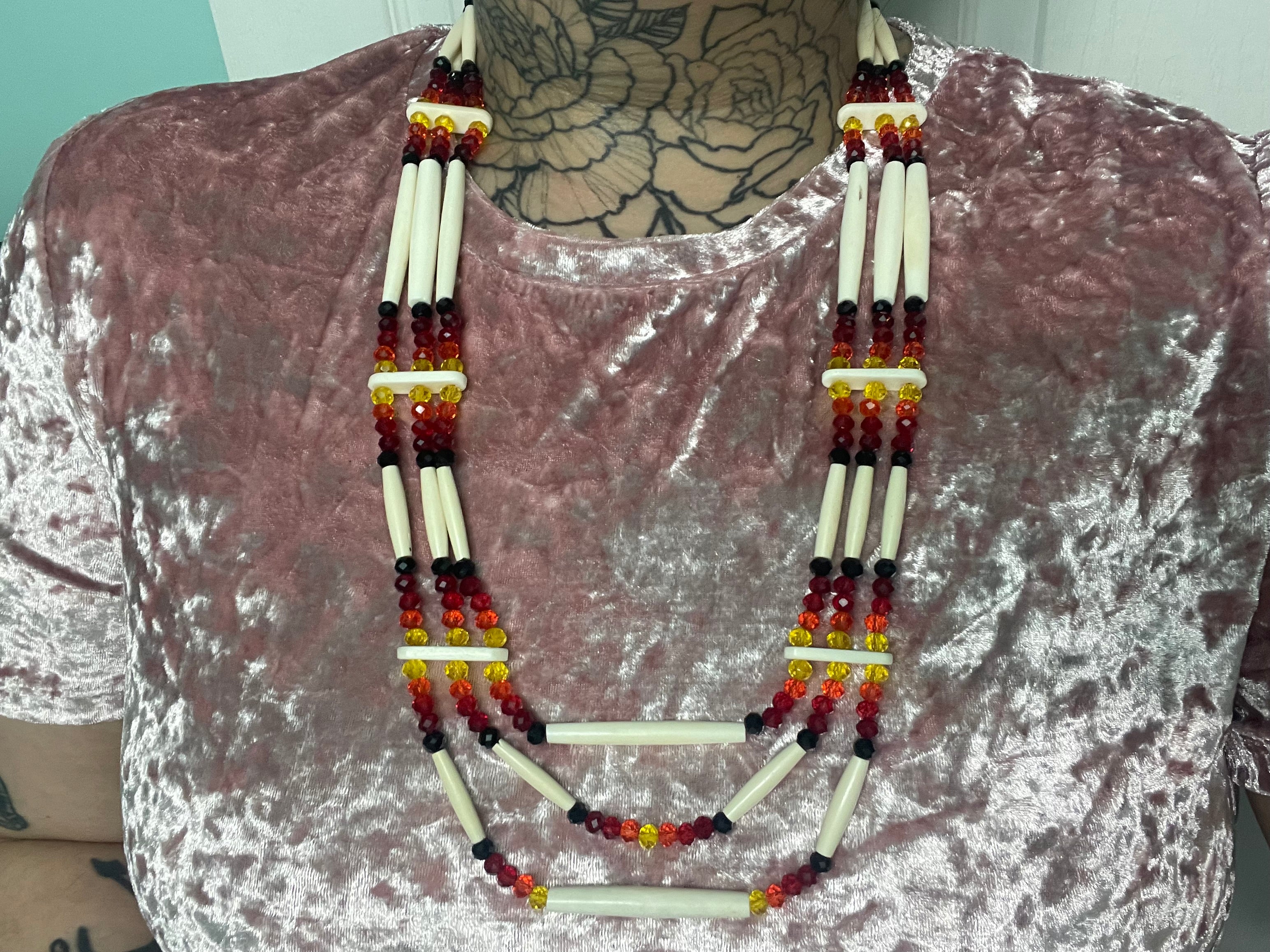 Asteria Brill 26 Inch Fire Colour Buffalo Bone Hairpipe Necklace