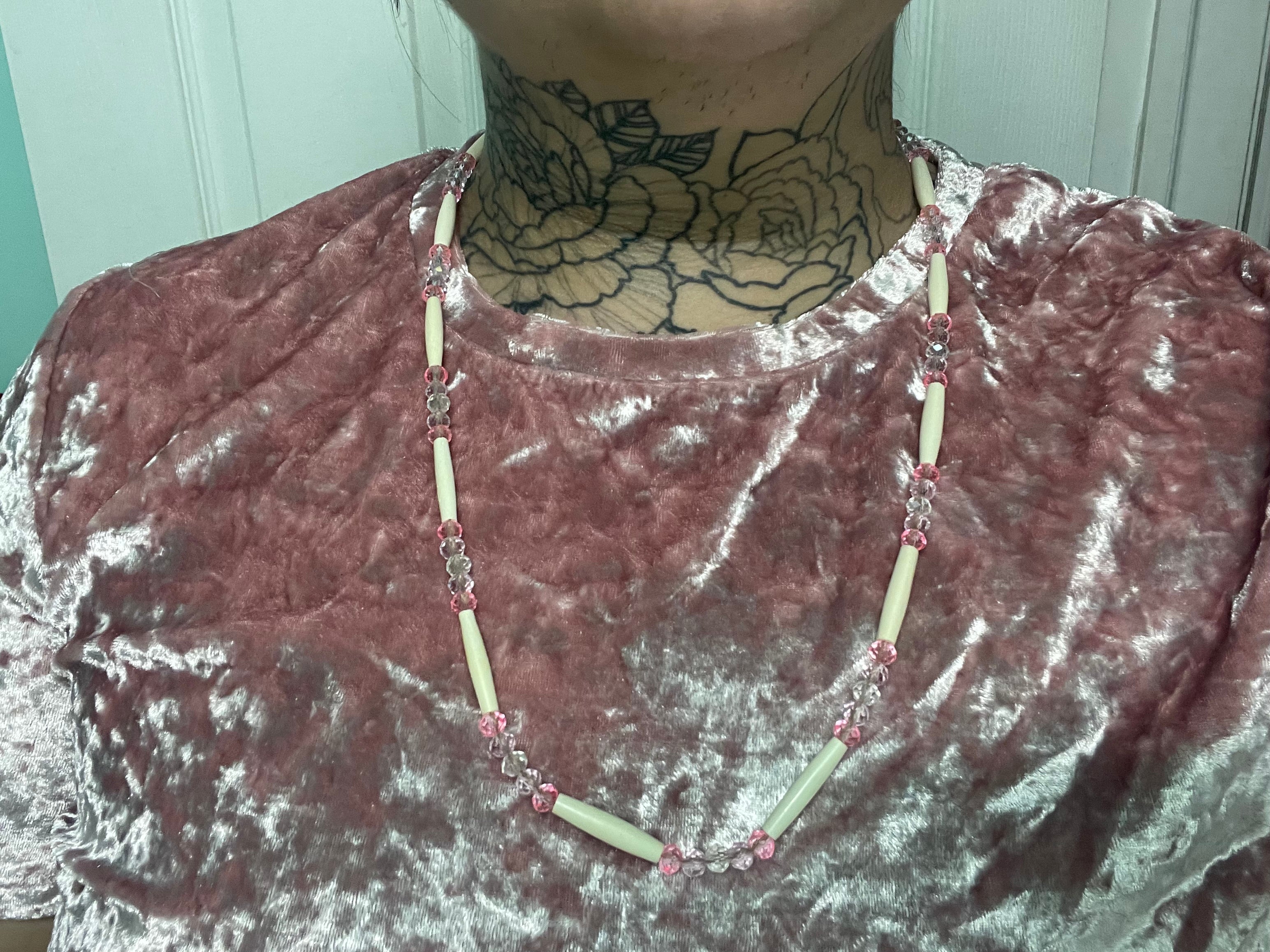 Asteria Brill 24 Inch Pink Buffalo Bone Hairpipe Necklace