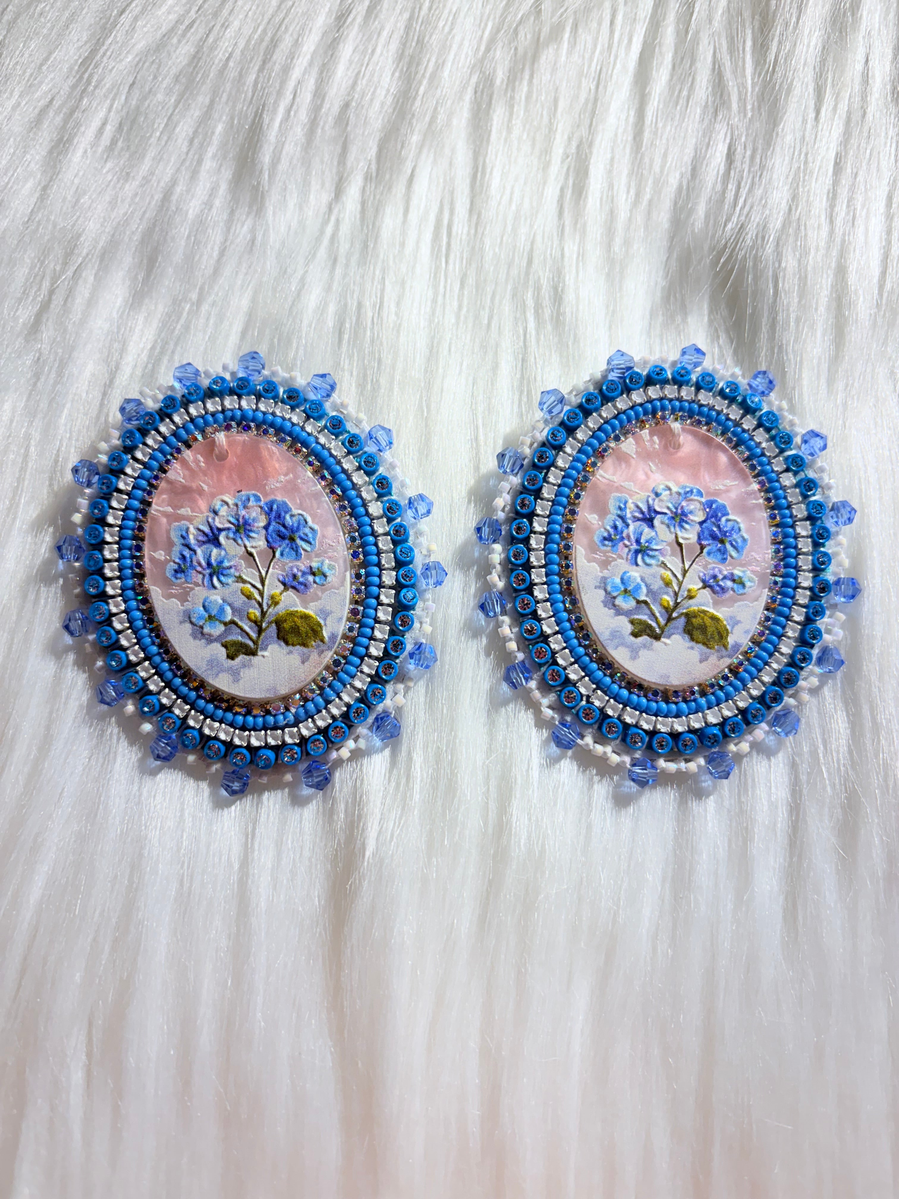 Keisha Cardinal Large Blue Flower Beaded Earrings