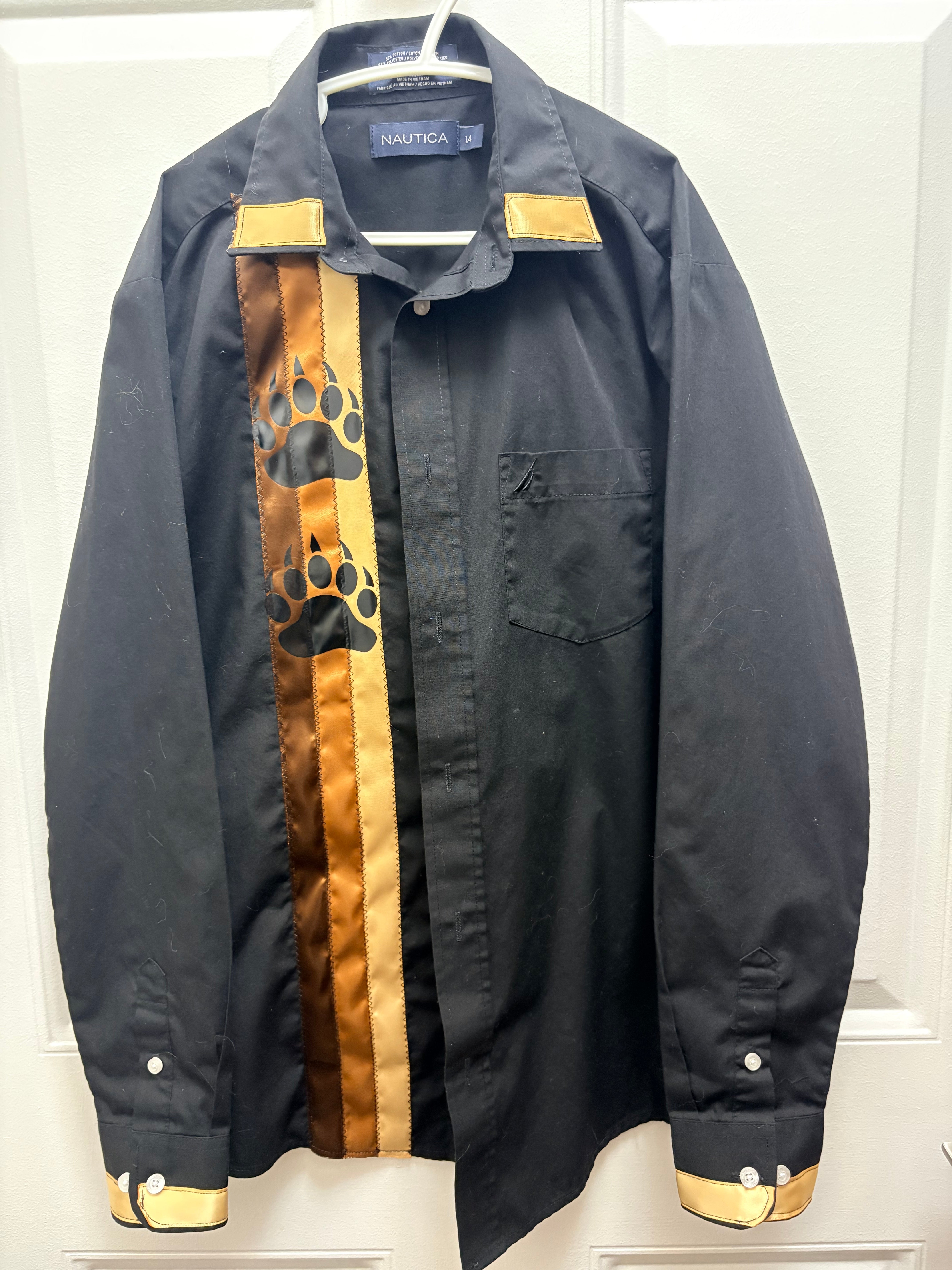 Lakota Artist Jackie Kid's Black Bearpaw Ribbon Shirt