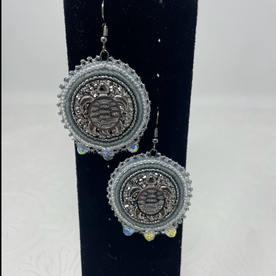 Asteria Brill Silver turtle Beaded Earrings