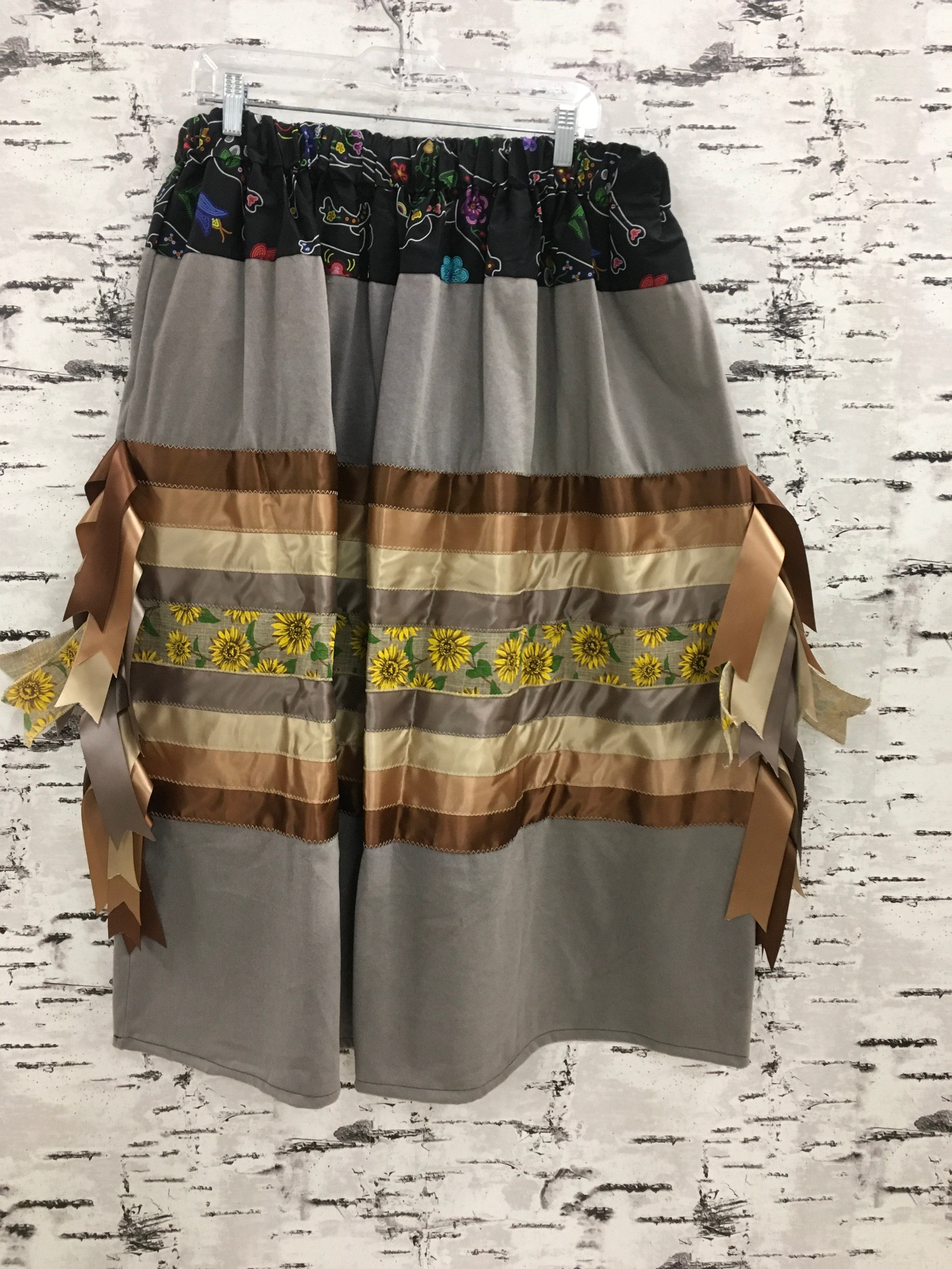 Handmade Sunflower with Beaded Animals Ribbon Skirt