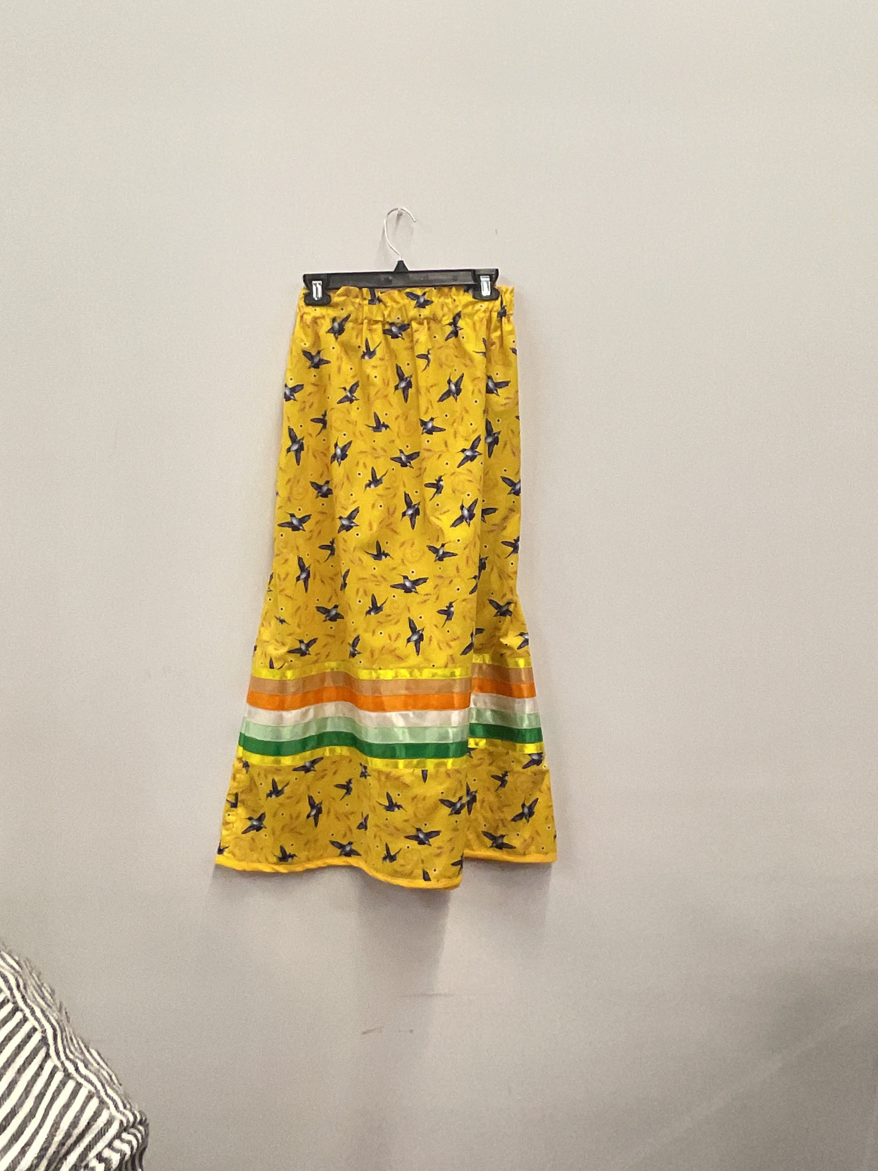 Liz Pelland yellow hummingbird Ribbon Skirt