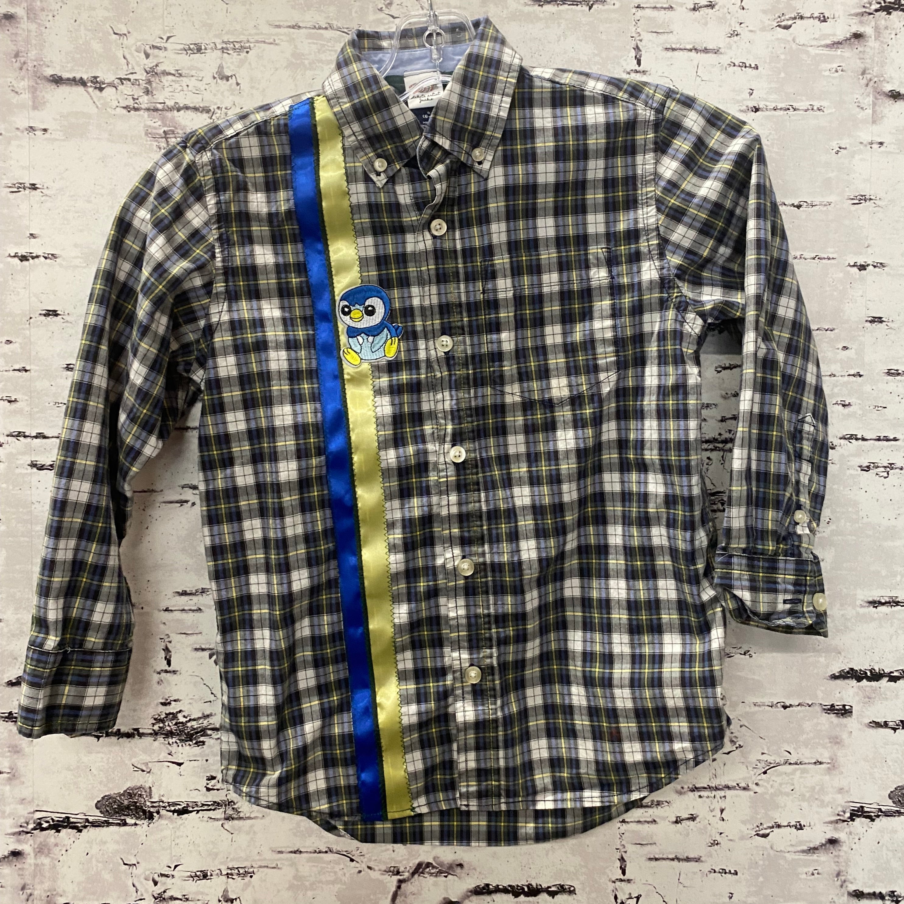 Jackie Lafferty Boys Long Sleeve Ribbon Shirt Blue Plaid