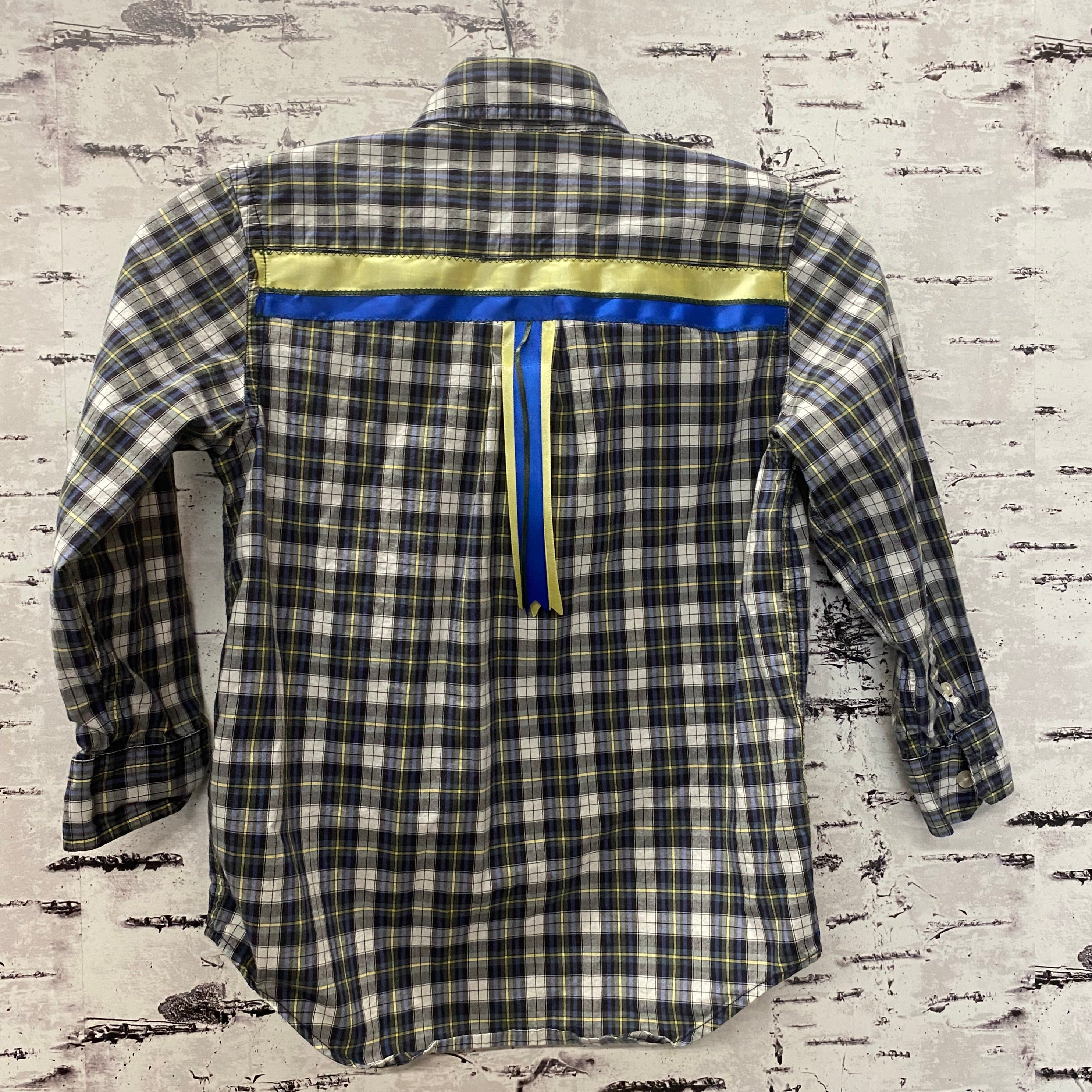 Jackie Lafferty Boys Long Sleeve Ribbon Shirt Blue Plaid