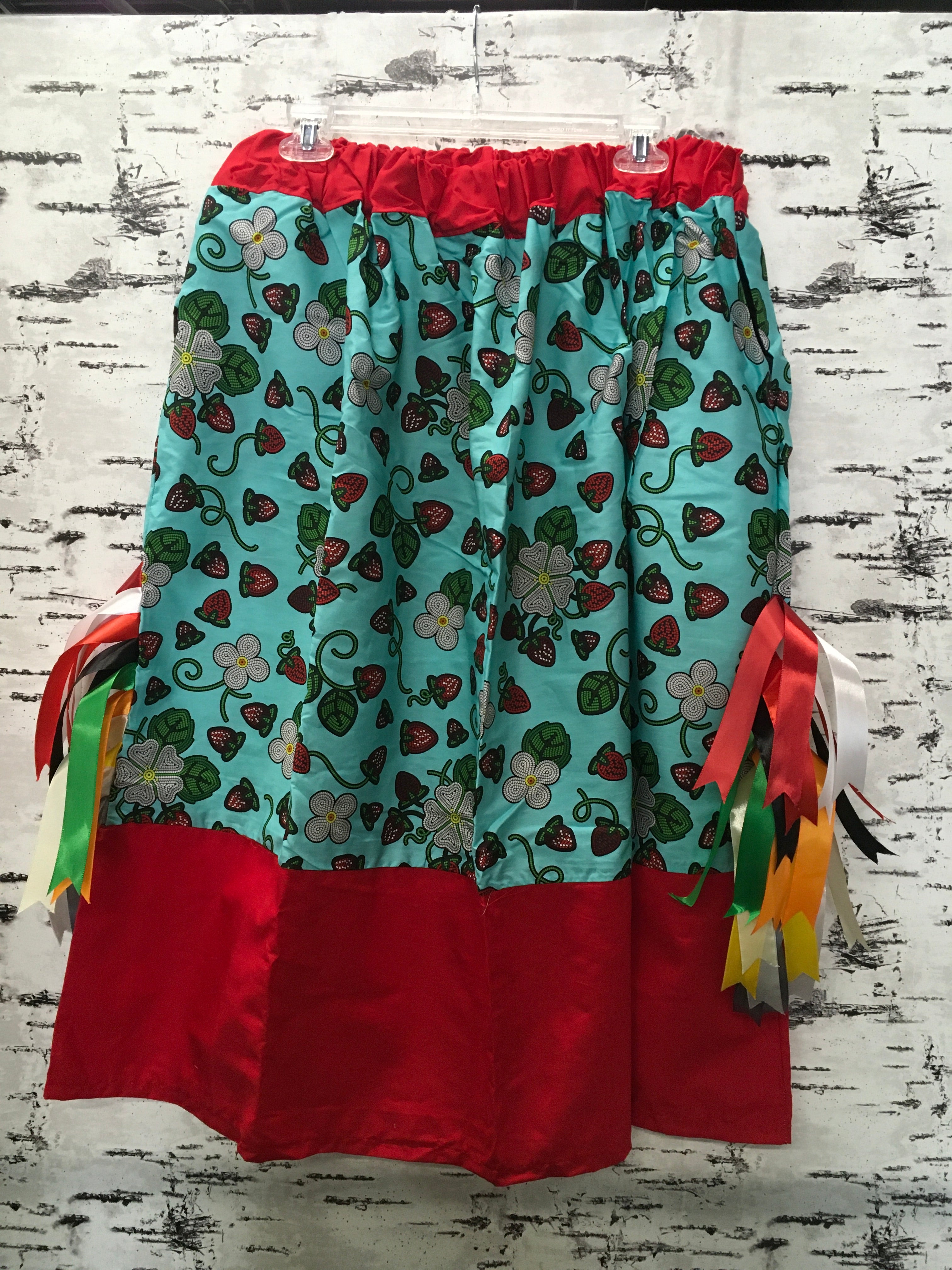 Handmade Teal Strawberry Dreams & Red Trim and Hem Ribbon Skirt