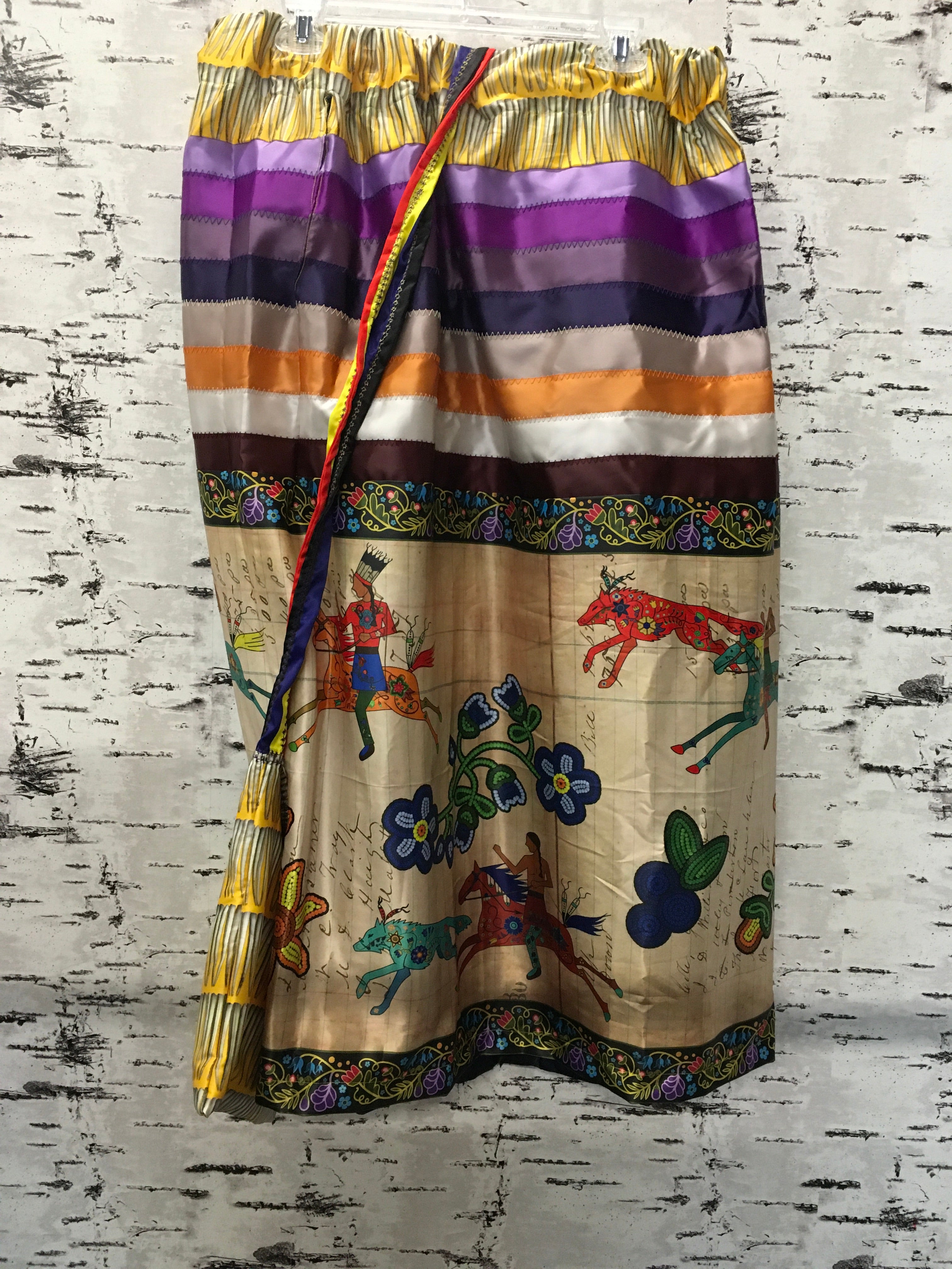 Handmade Satin Ledger The Hunt & Yellow Dentalium Trim w/ Bag Ribbon Skirt