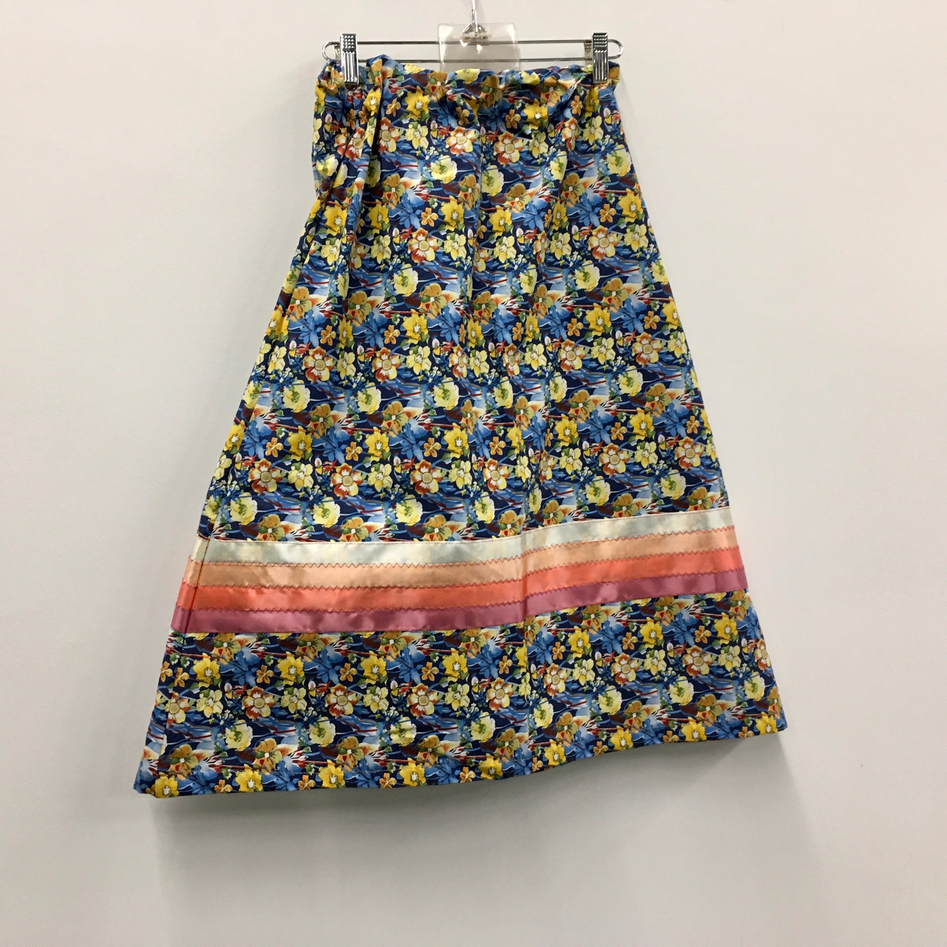 Handmade Yellow Flowers on Blue Ribbon Skirt