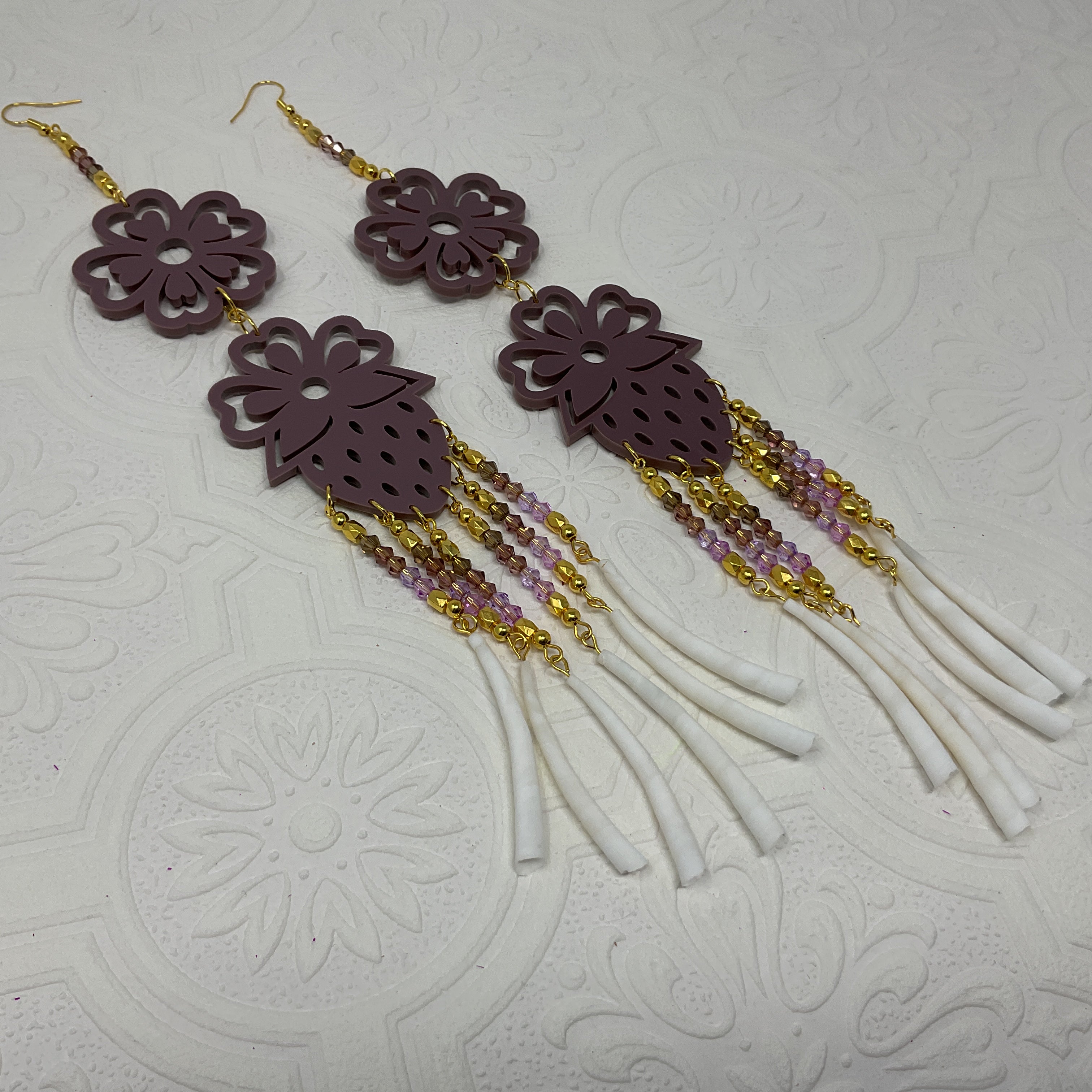 Acrylic w/ Dentalium Tiered Earrings