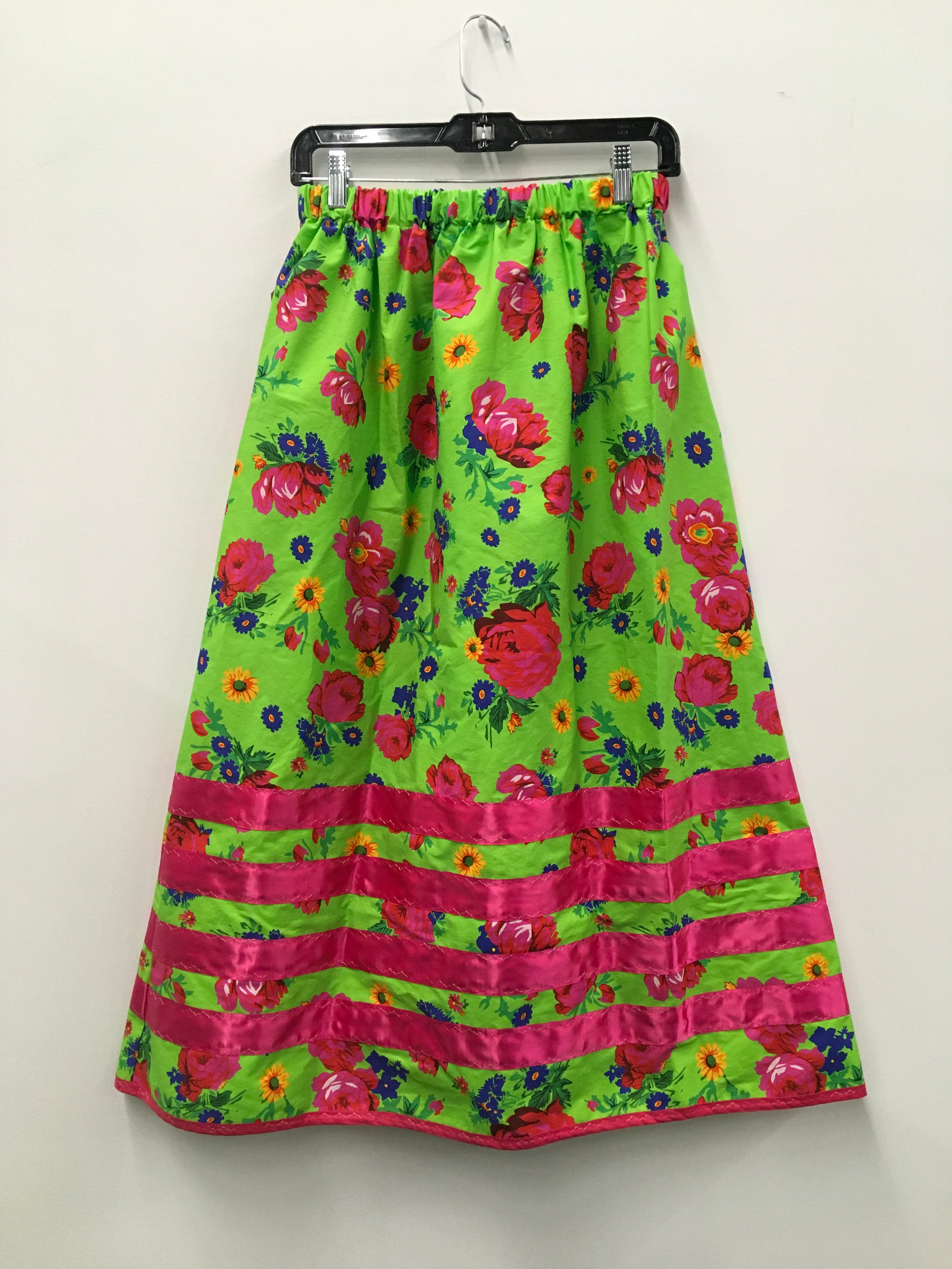 Jackie DeCoteau-Gill Handmade Ribbon Skirt- Green Kokum's Ceremony w/ Pink Ribbons