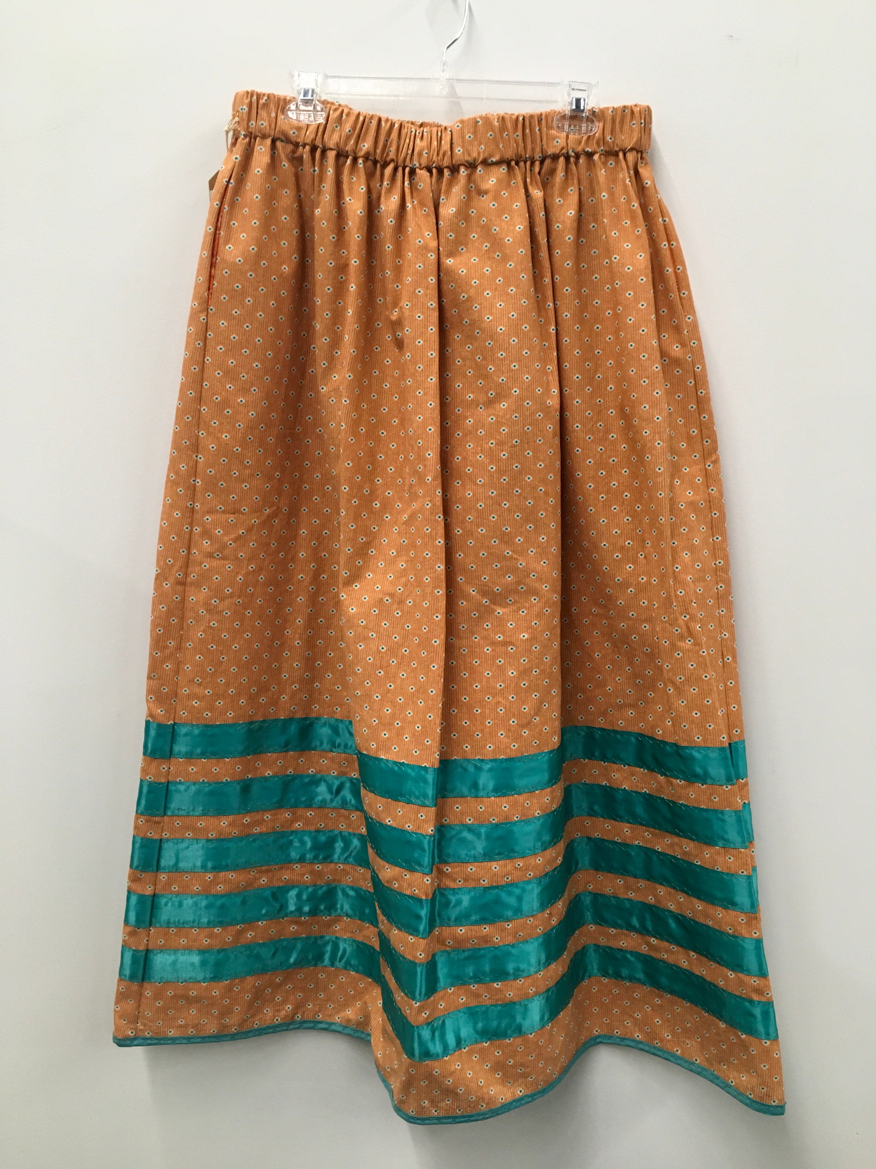 Jackie DeCoteau-Gill Handmade Ribbon Skirt- Tan & Teal