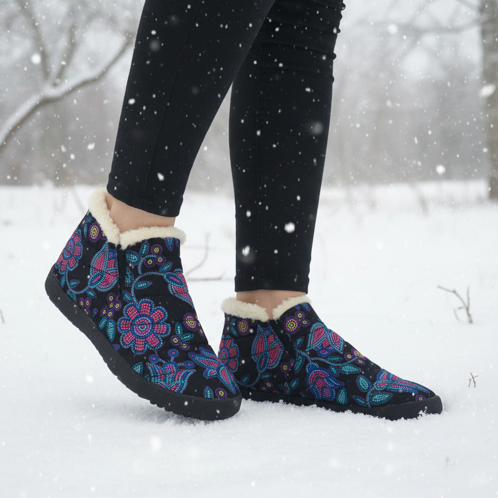 Beaded Nouveau Coal Ankle Winter Bootie with Fur Lining