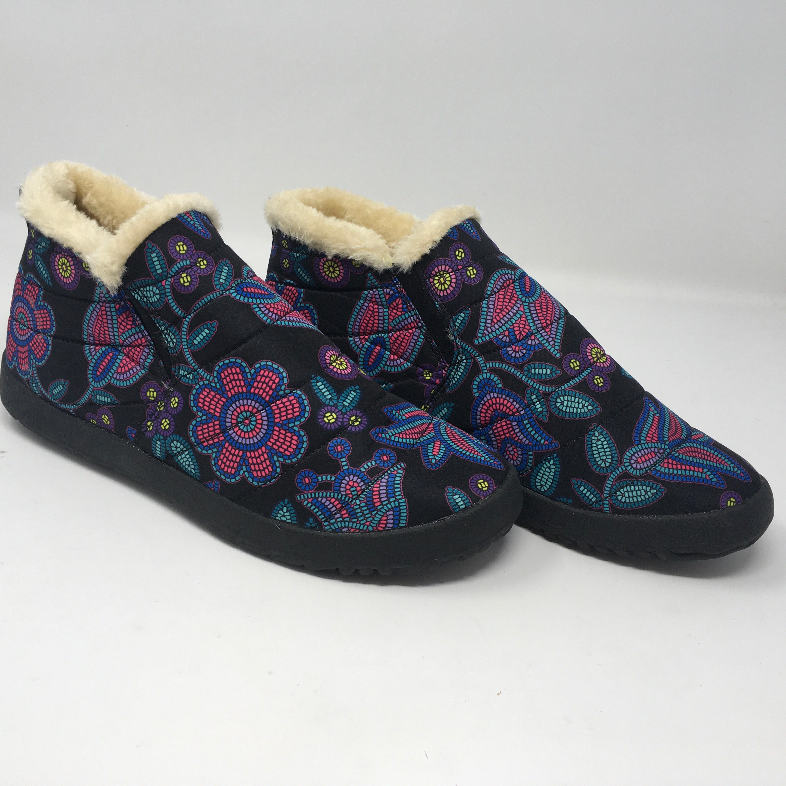 Beaded Nouveau Coal Ankle Winter Bootie with Fur Lining