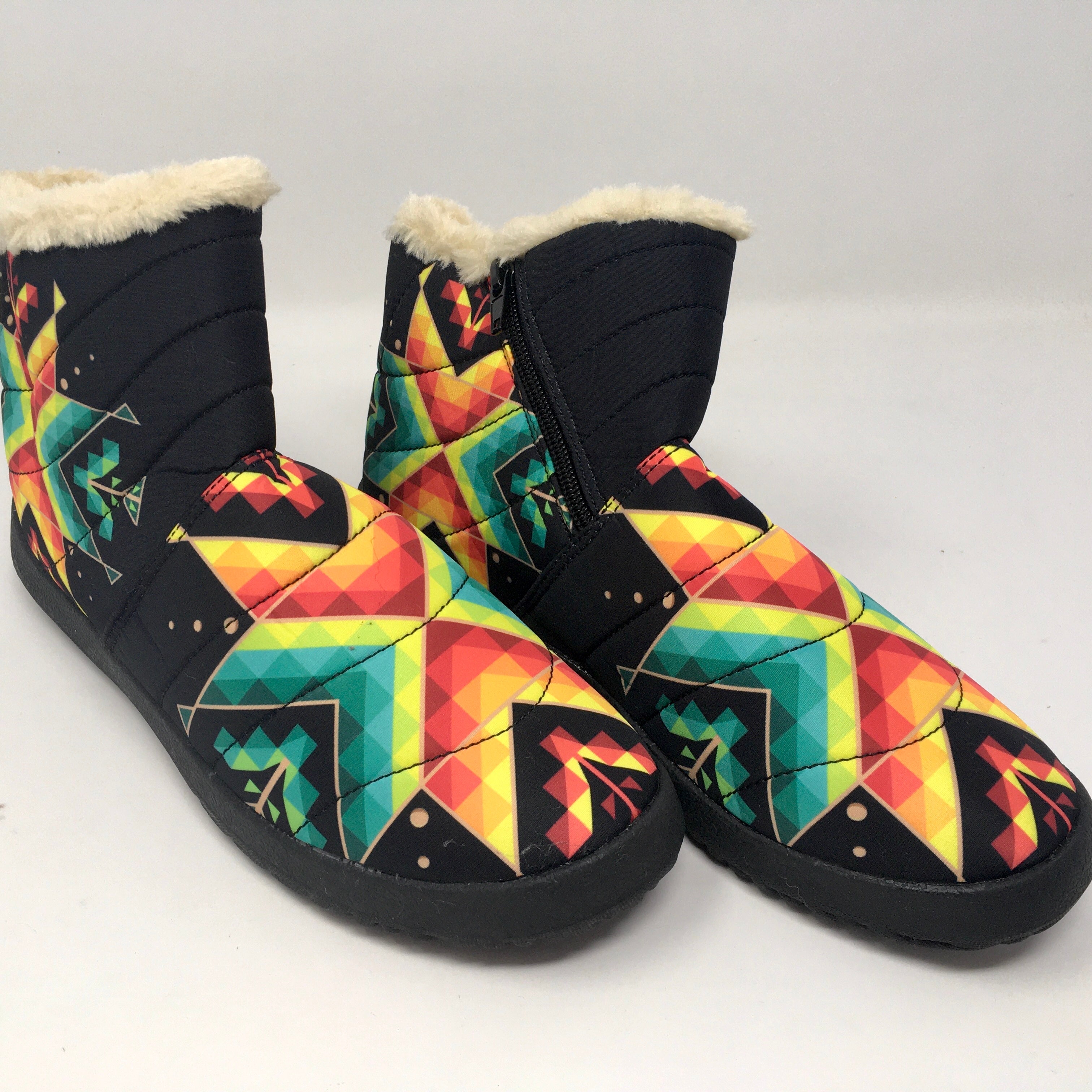 Dream of the Ancestors Zippered Ankle Winter Bootie with Fur Lining