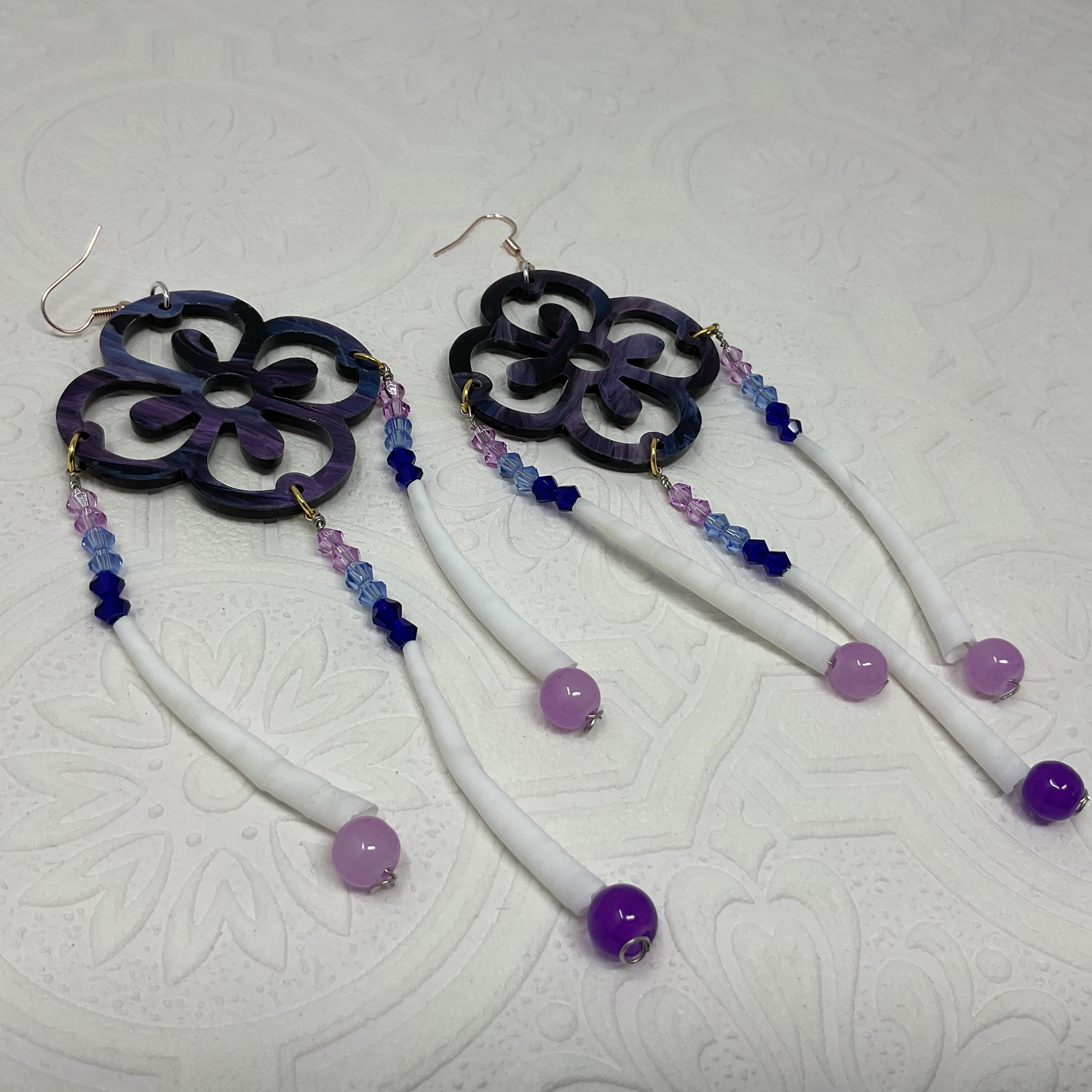 Acrylic w/ Dentalium Tiered Earrings