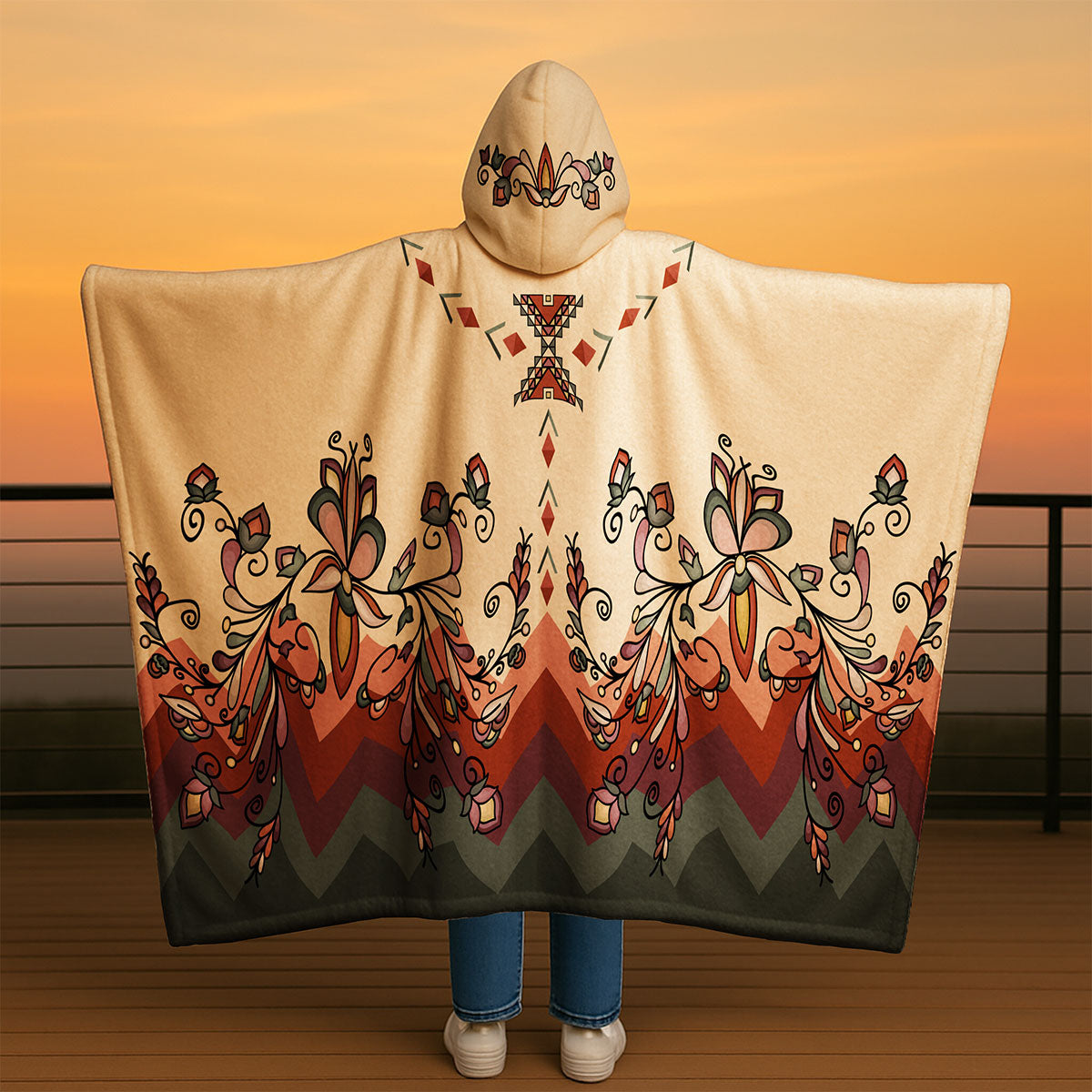 Burnt Sky Petals Hooded Blanket