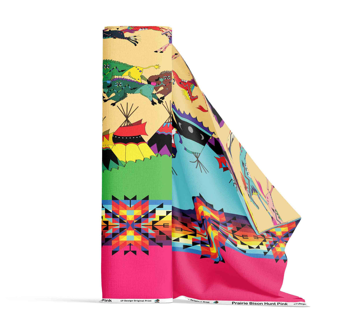 Prairie Bison Hunt Pink Cotton Poplin