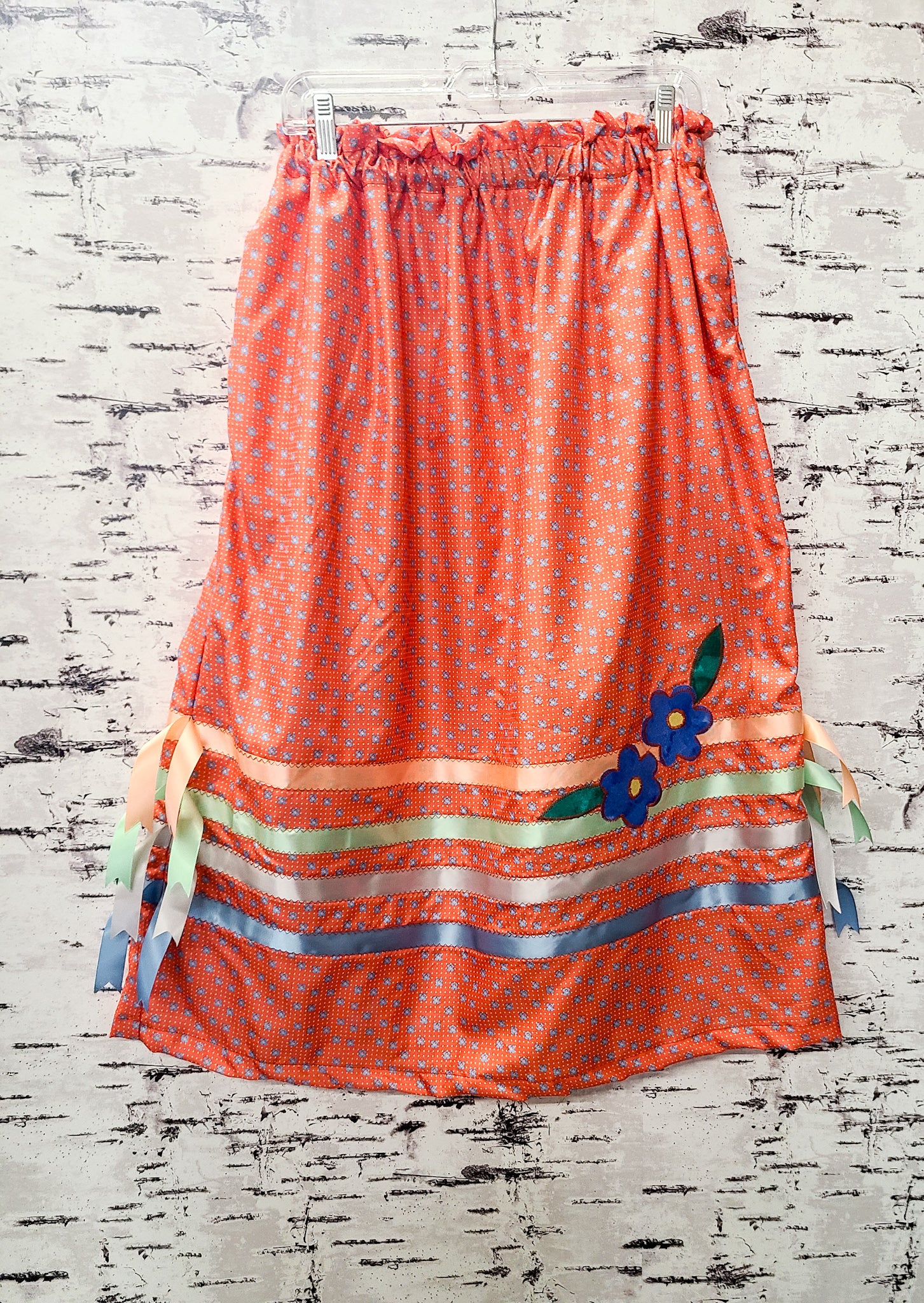 Jackie Lafferty Coral and Blue Ribbon Skirt