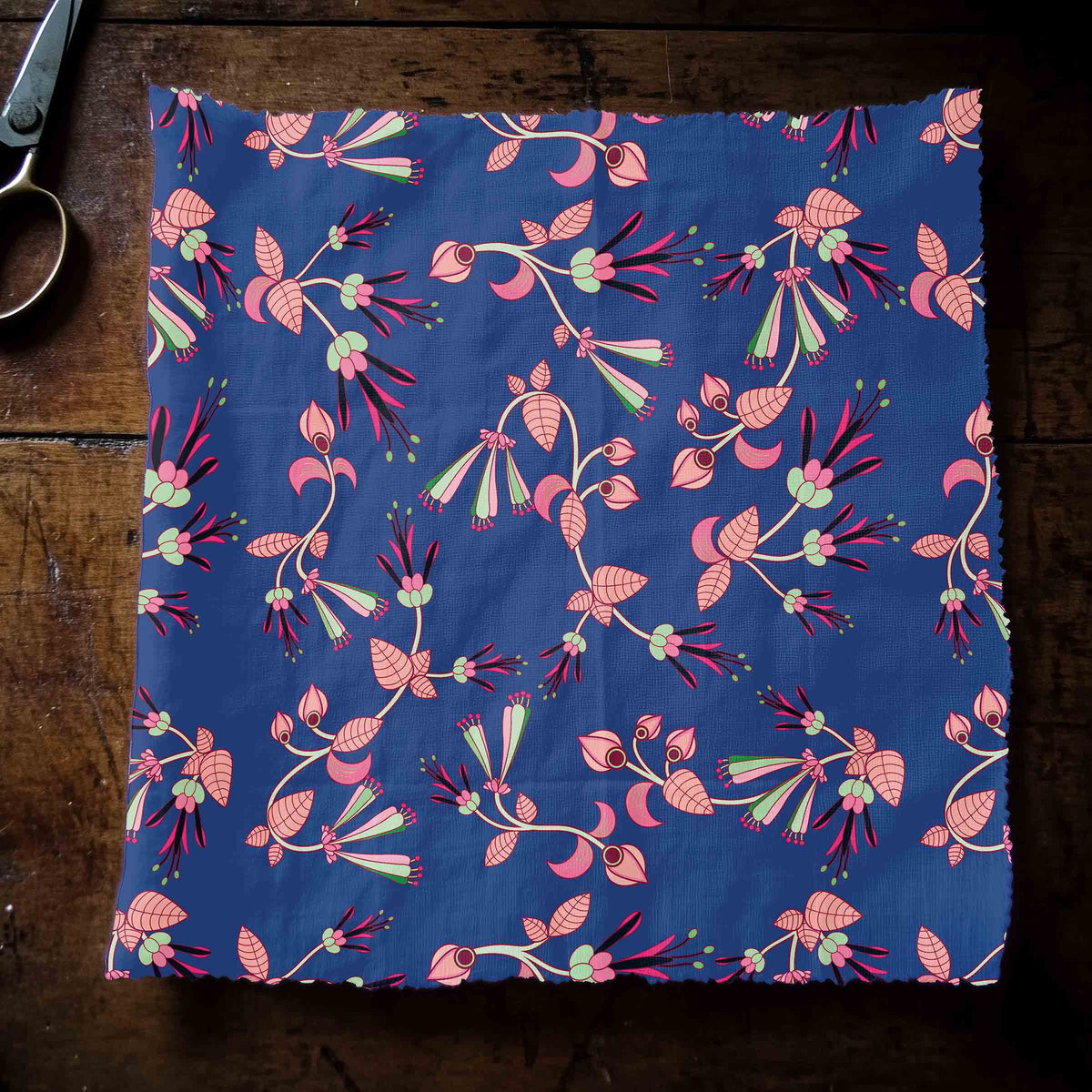 Swift Floral Peach Blue Cotton Poplin