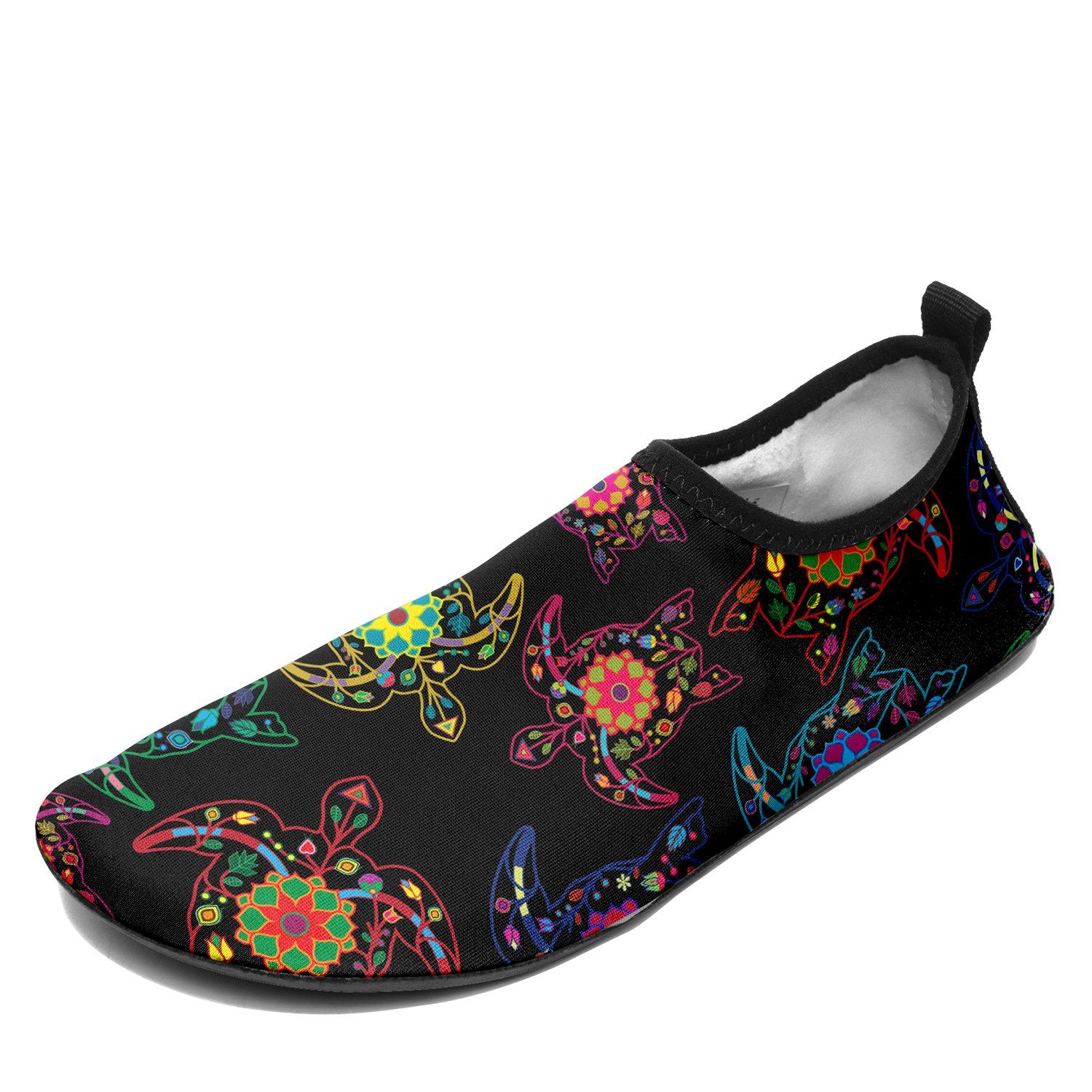 Neon Floral Turtles Sockamoccs Kid's Sockamoccs Slip On Shoes