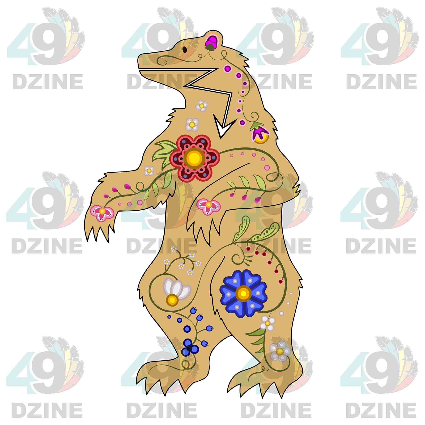 Floral Bear Stand Tan Sticker