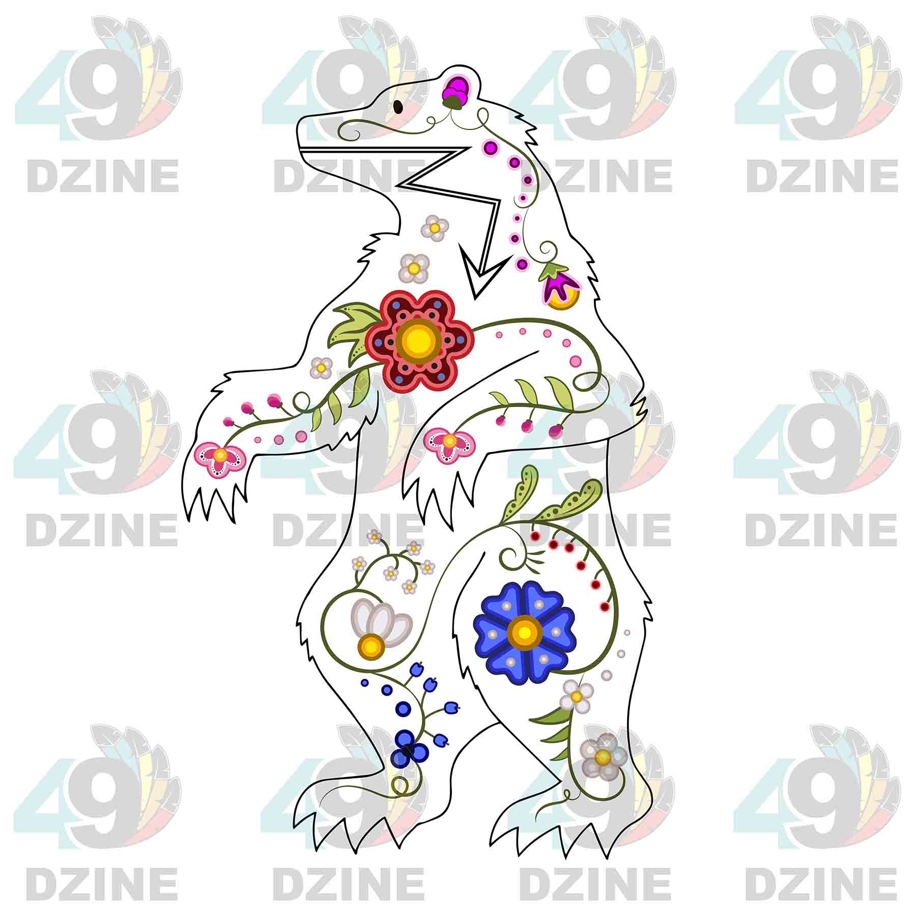 Floral Bear Stand White Sticker