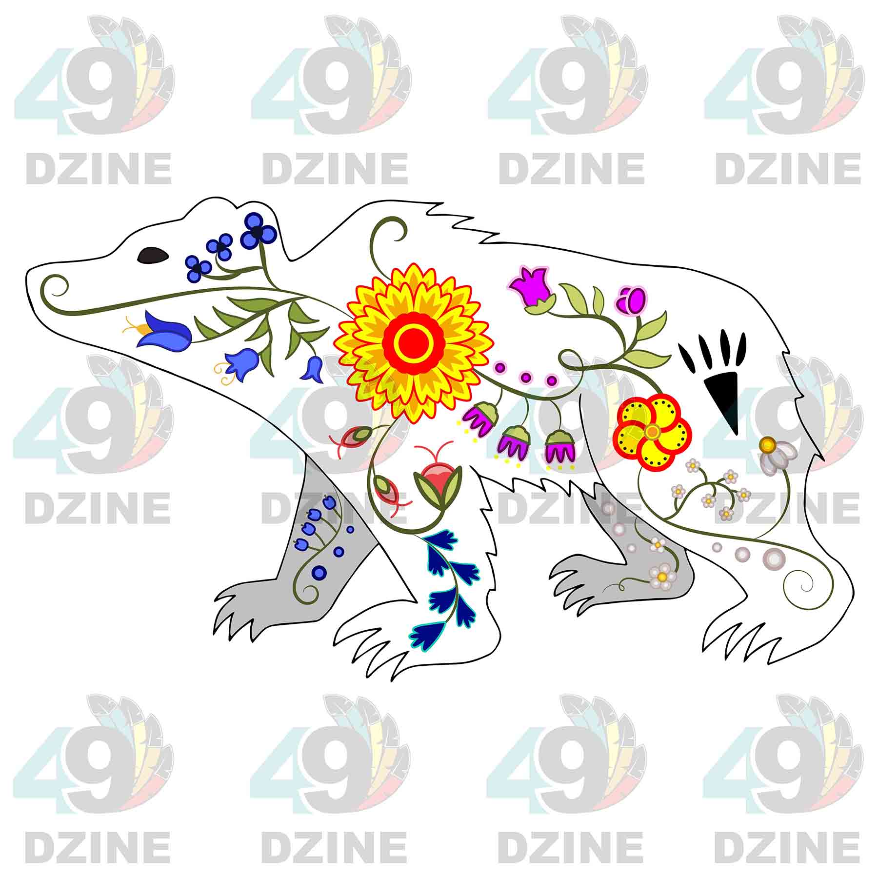 Floral Bear Walk White Sticker