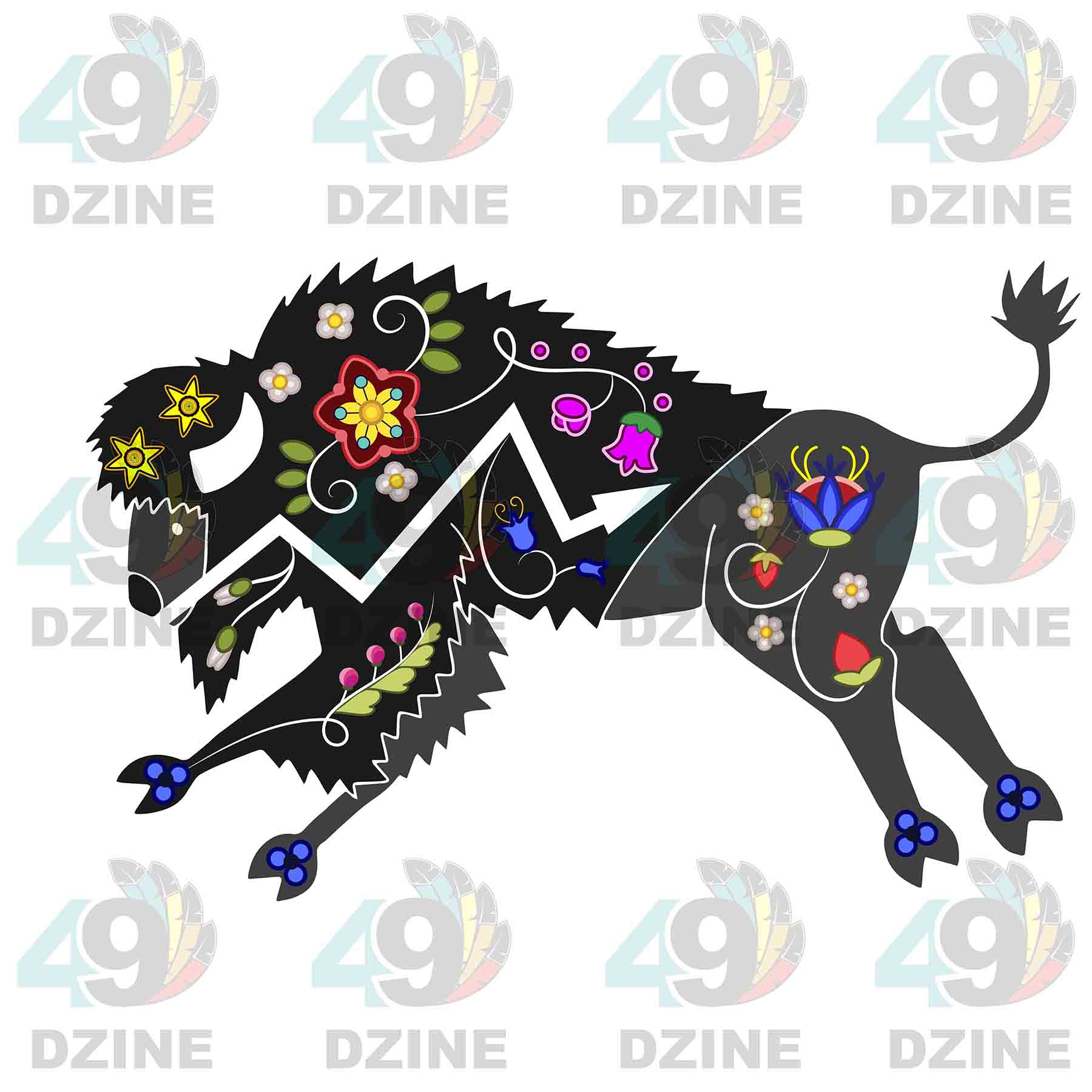 Floral Bison Black Sticker