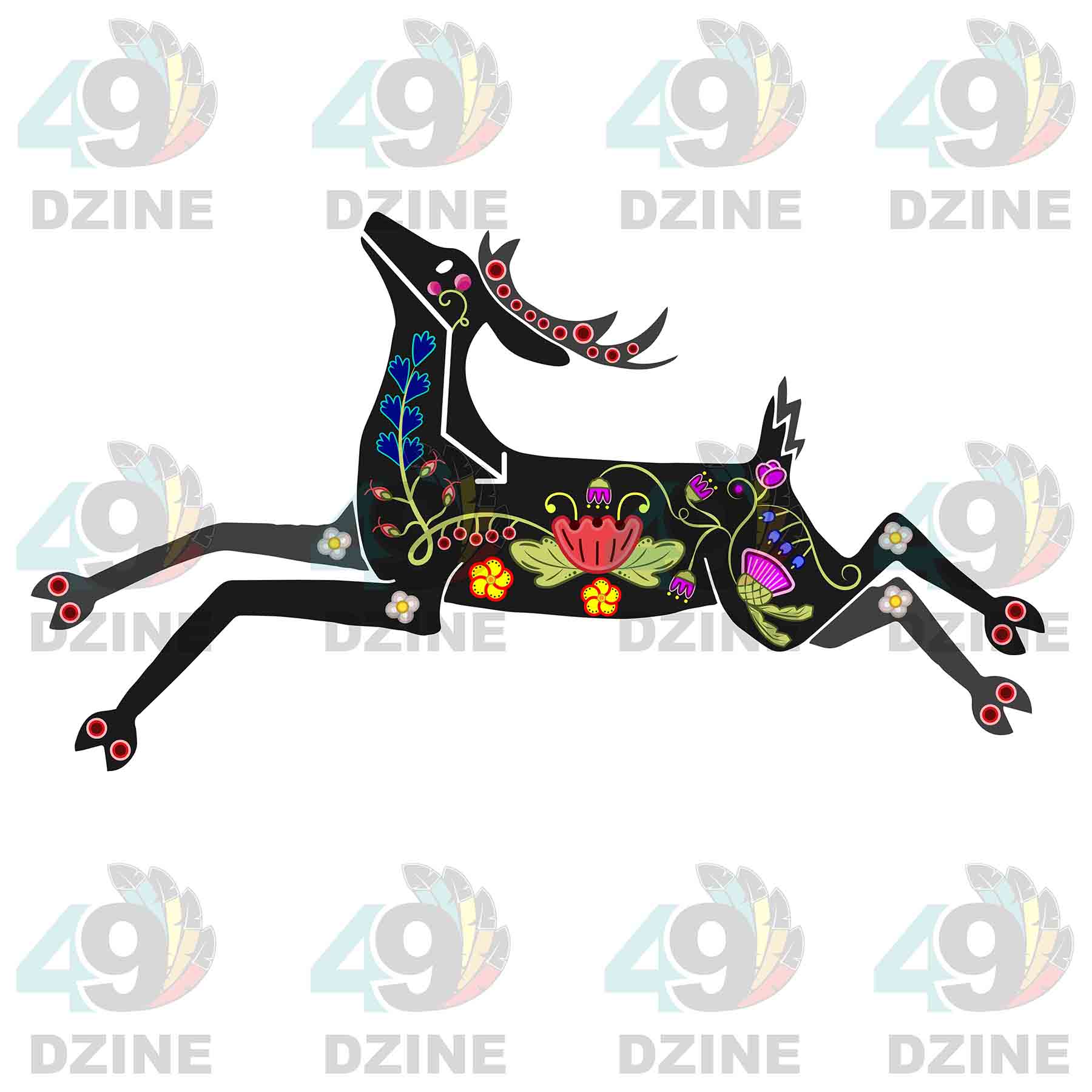 Floral Deer Black Sticker