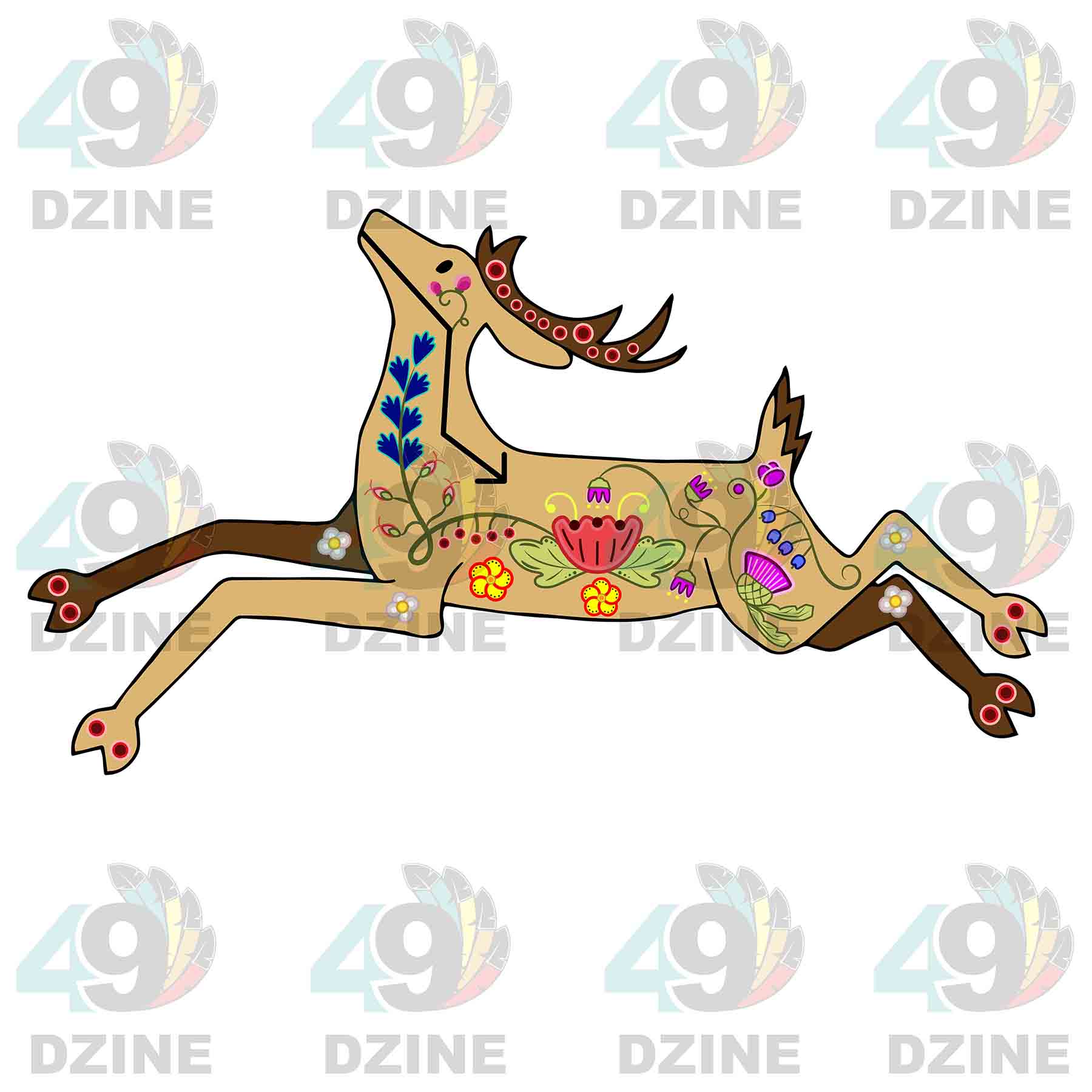Floral Deer Tan Sticker
