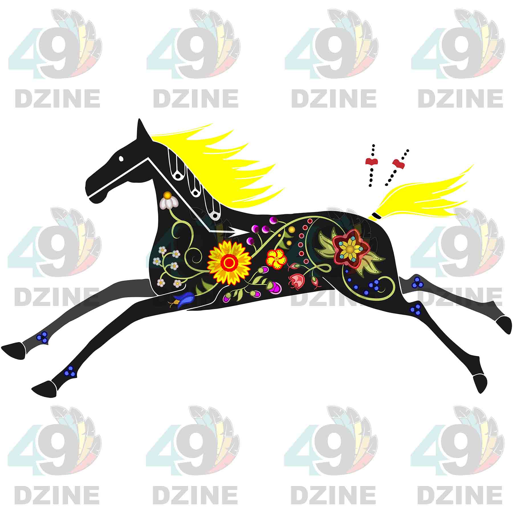 Floral Horse Black Sticker