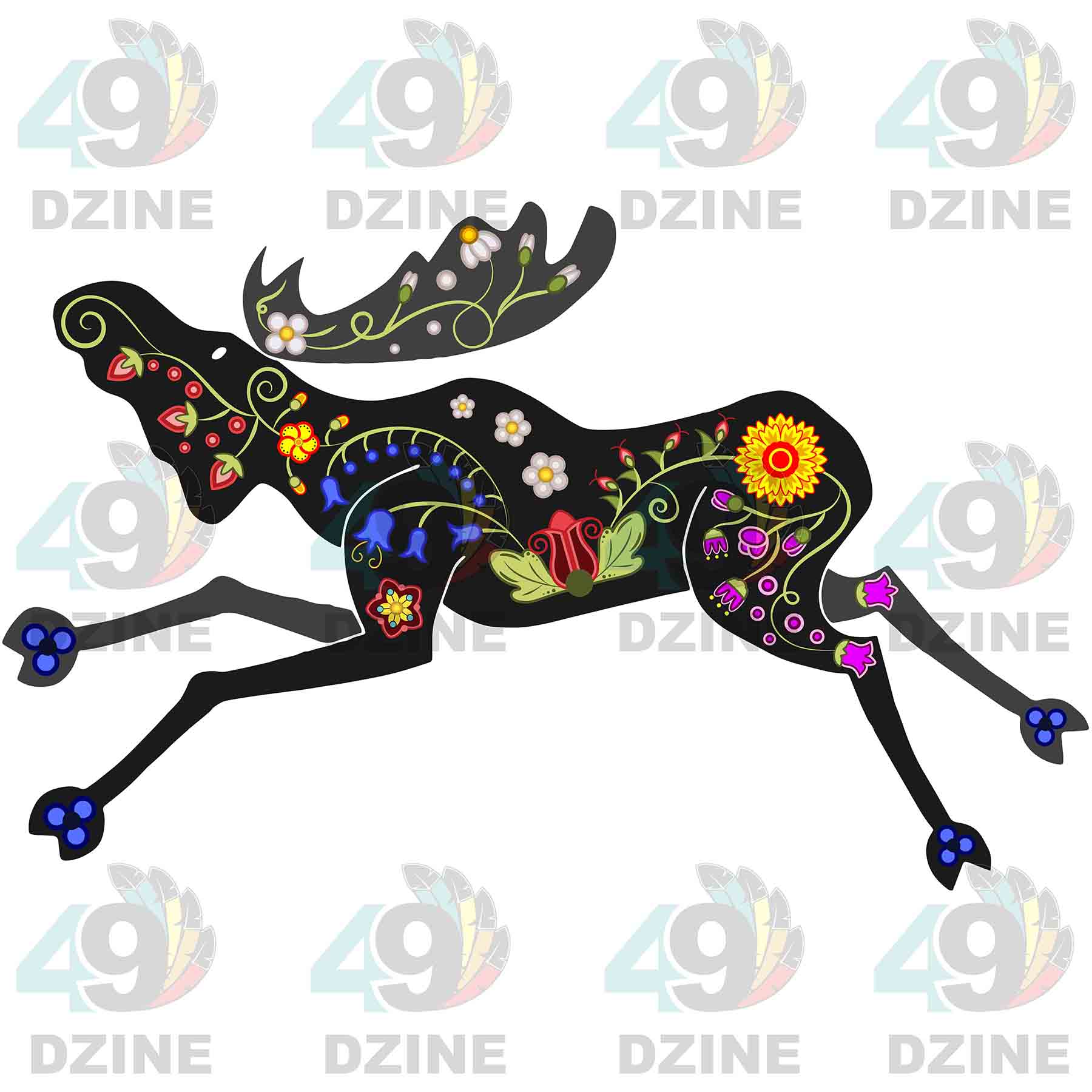 Floral Moose Black Sticker