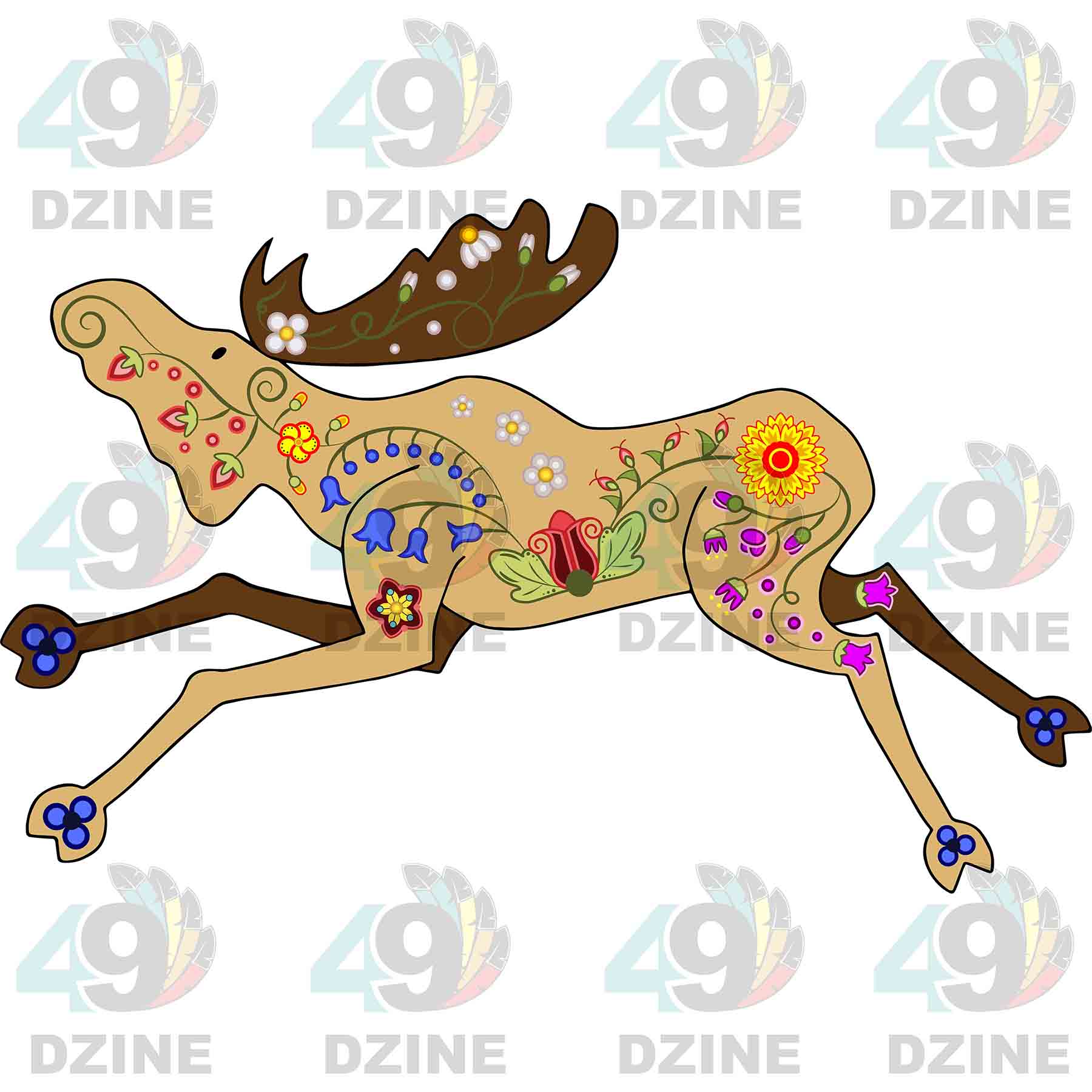 Floral Moose Tan Sticker