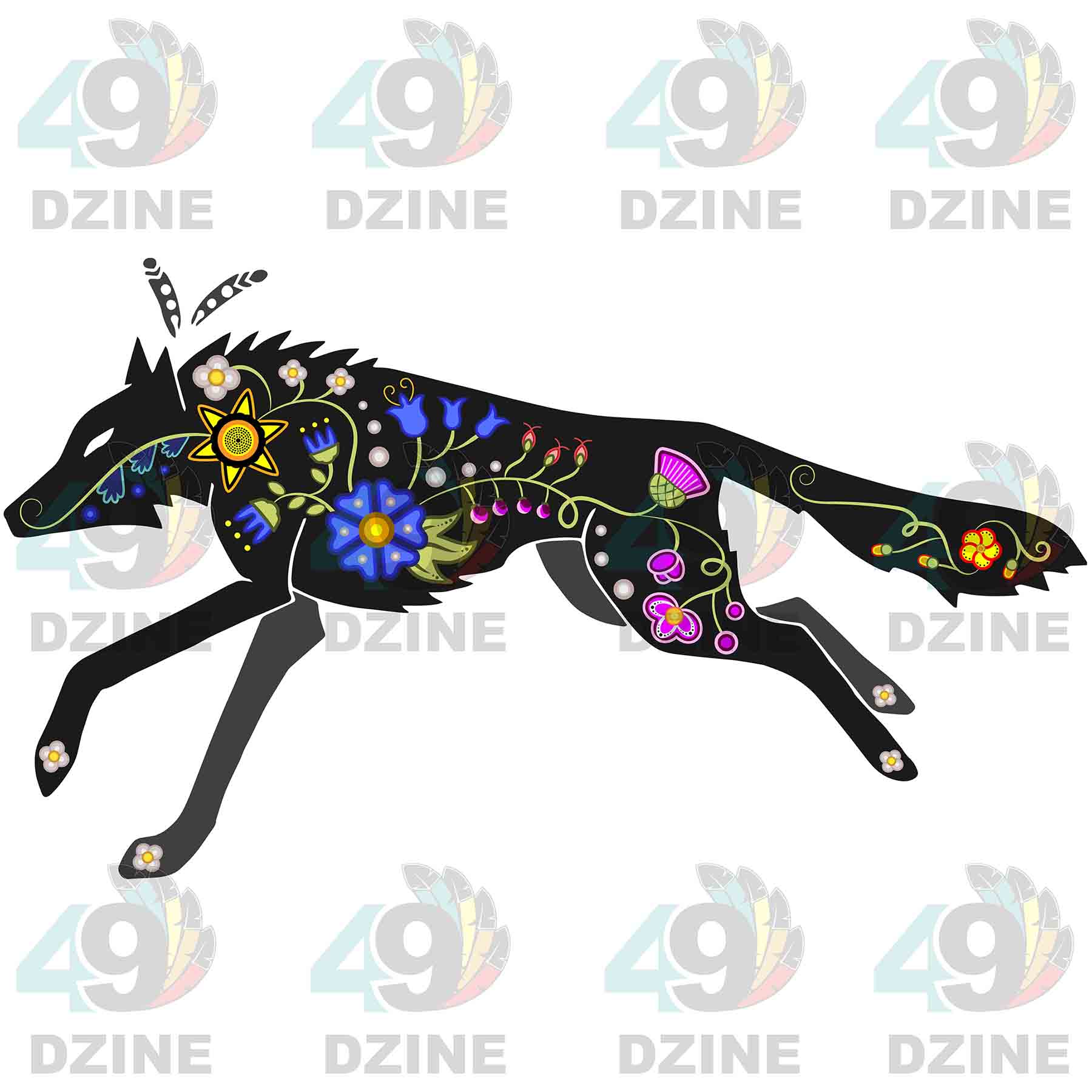 Floral Wolf Black Sticker